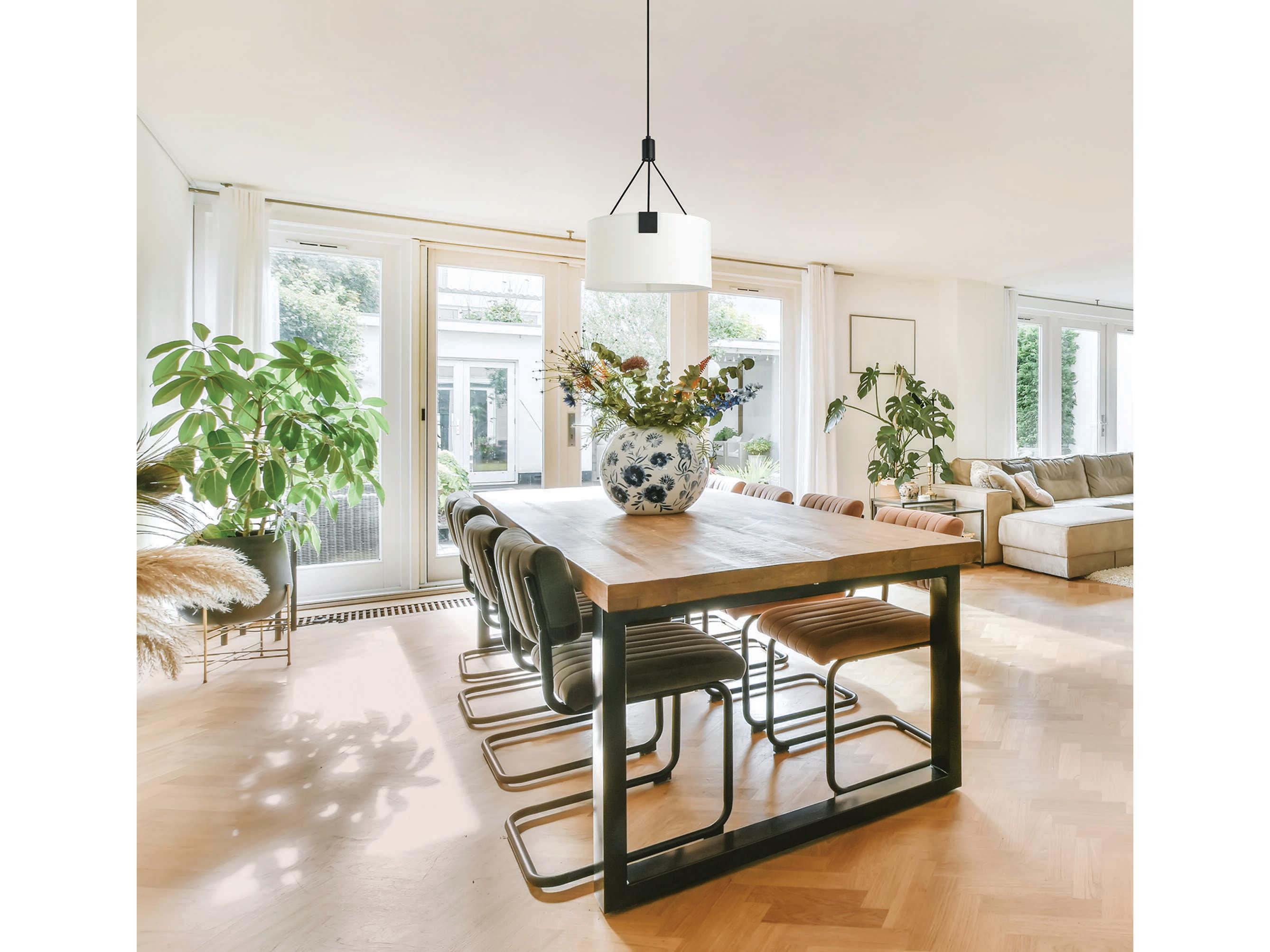 Eglo Tortola 3-Light Black White Drum Pendant