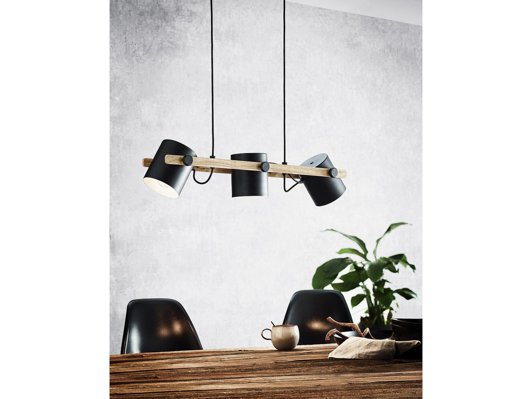 Eglo Hornwood 3-Light Black Brown Drum Island Pendant