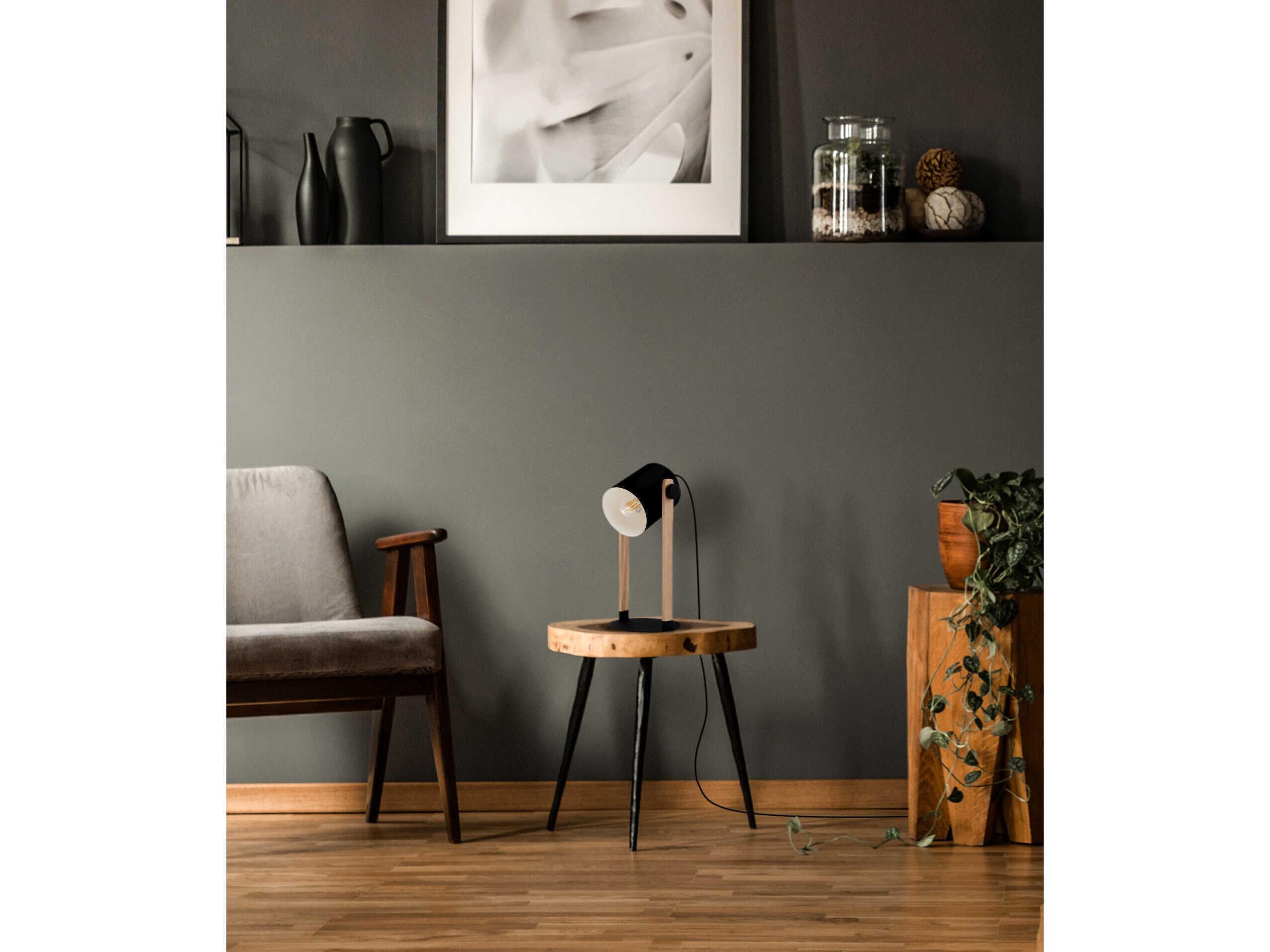 Eglo Hornwood Black Natural Wood White Metal Table Lamp