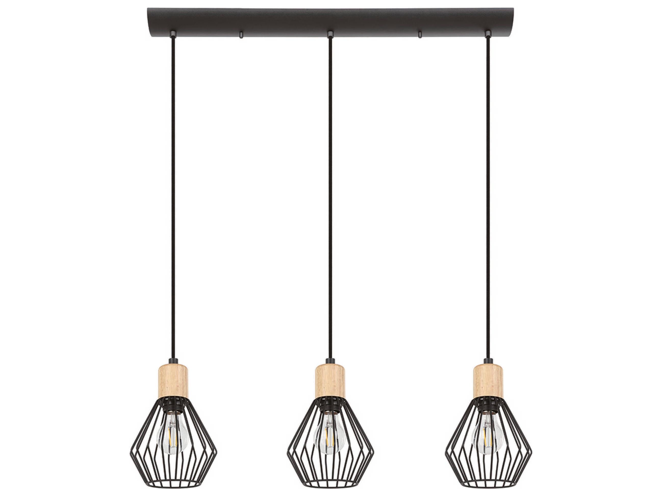 Eglo Palmorla 3-Light Structured Black Wood Geometric Island Pendant