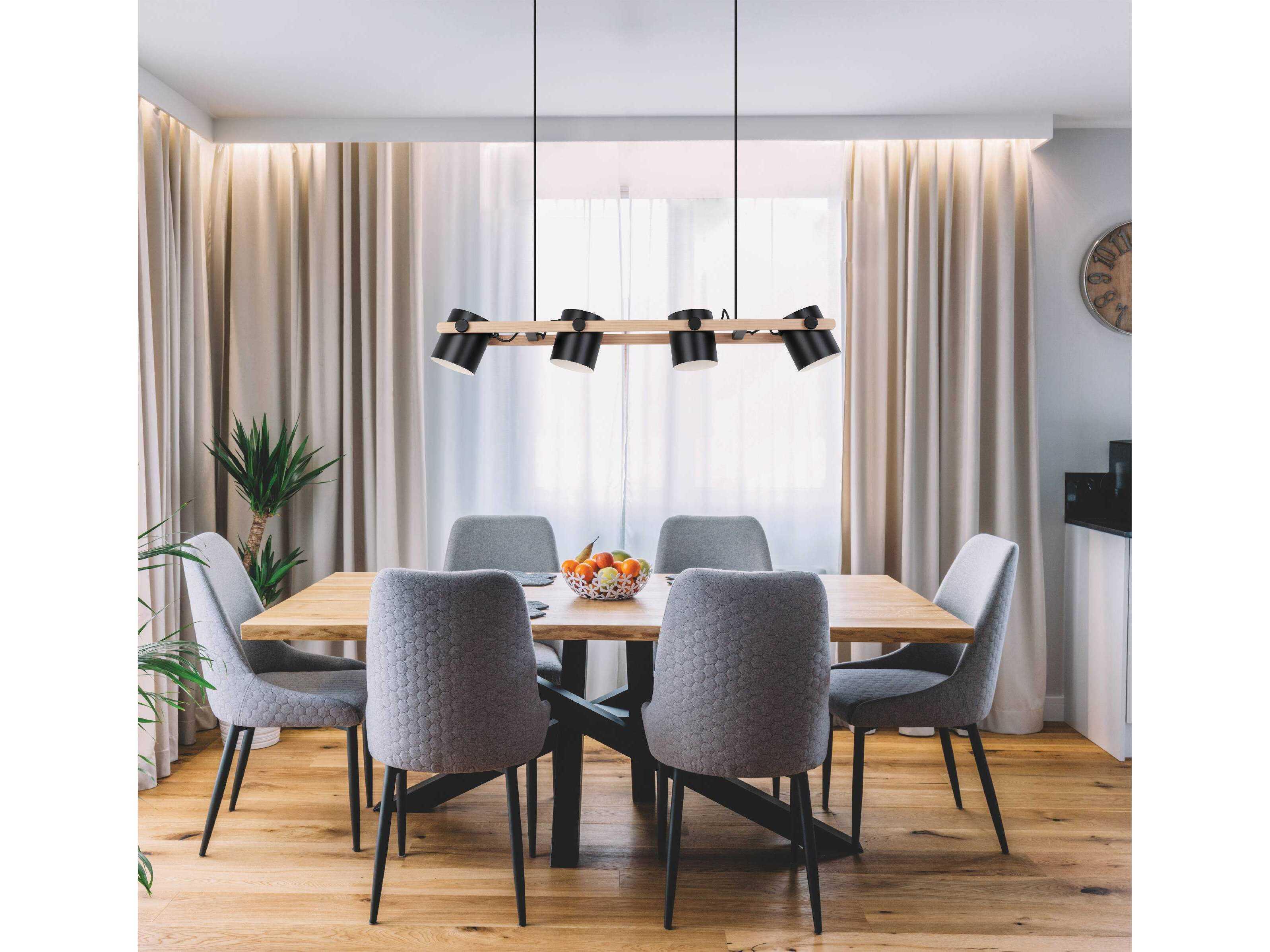 Eglo Hornwood 3-Light Black Natural Wood Island Pendant