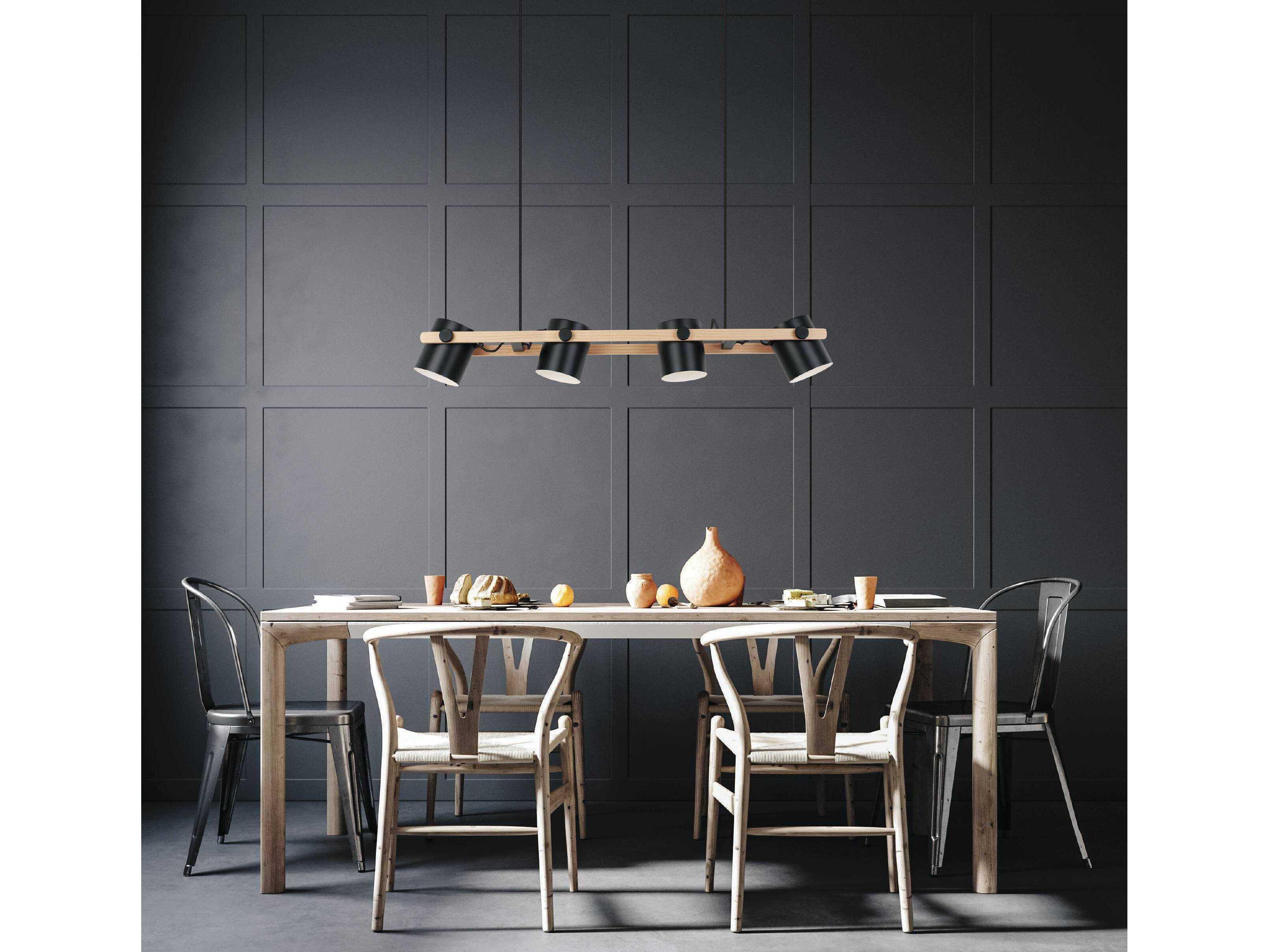 Eglo Hornwood 3-Light Black Natural Wood Island Pendant