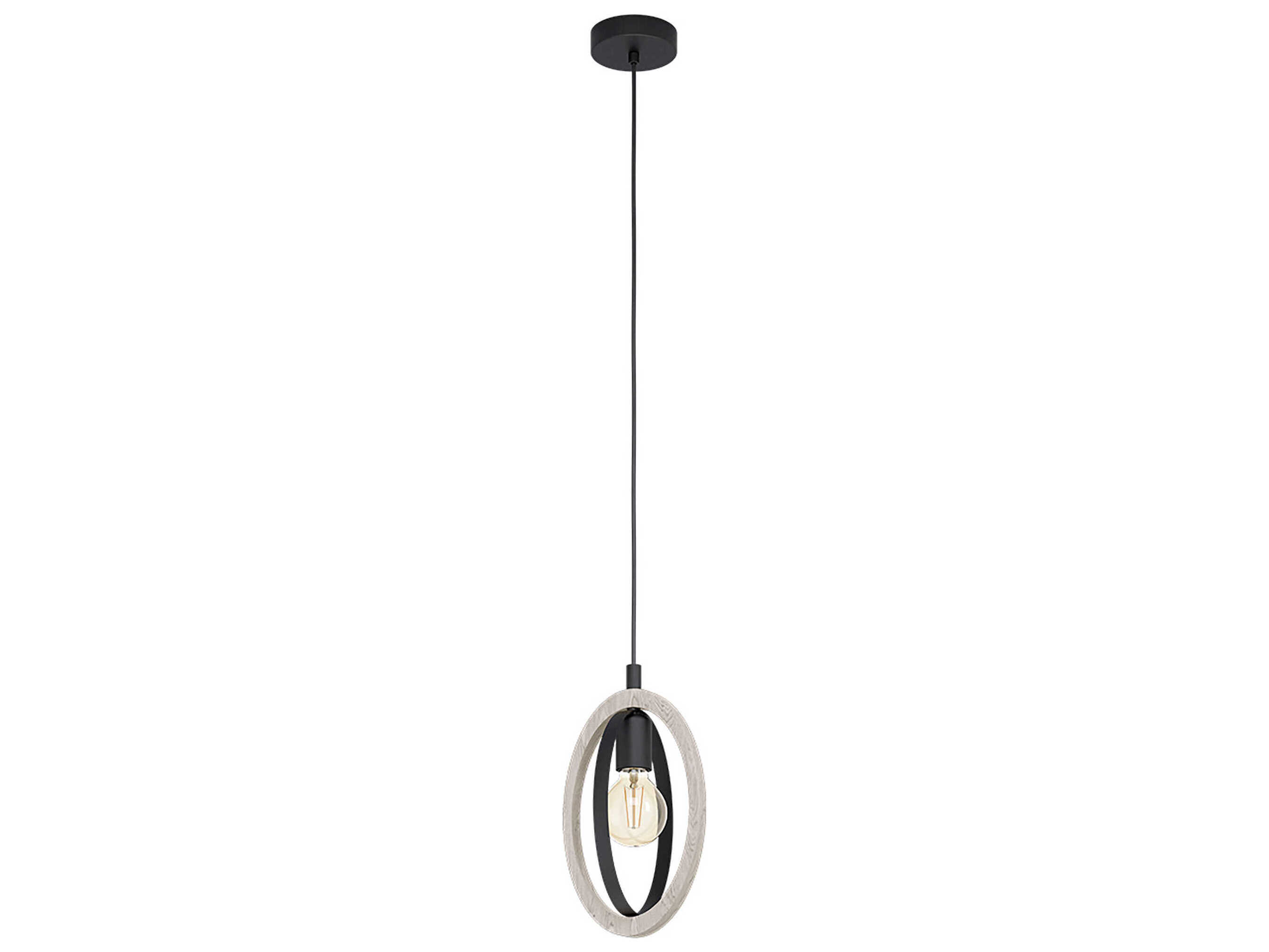 Eglo Basildon 1-Light Natural Wood Black Round Mini Pendant