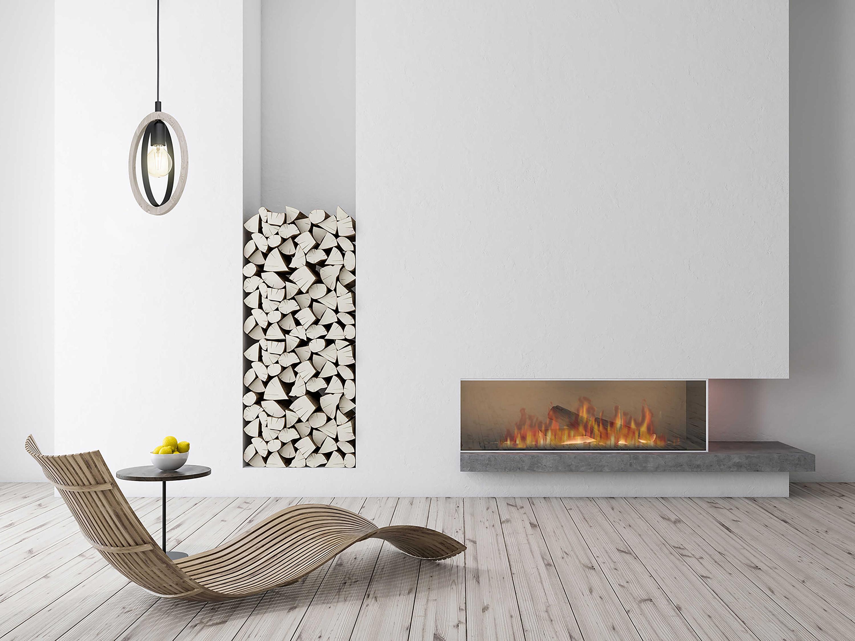 Eglo Basildon 1-Light Natural Wood Black Round Mini Pendant