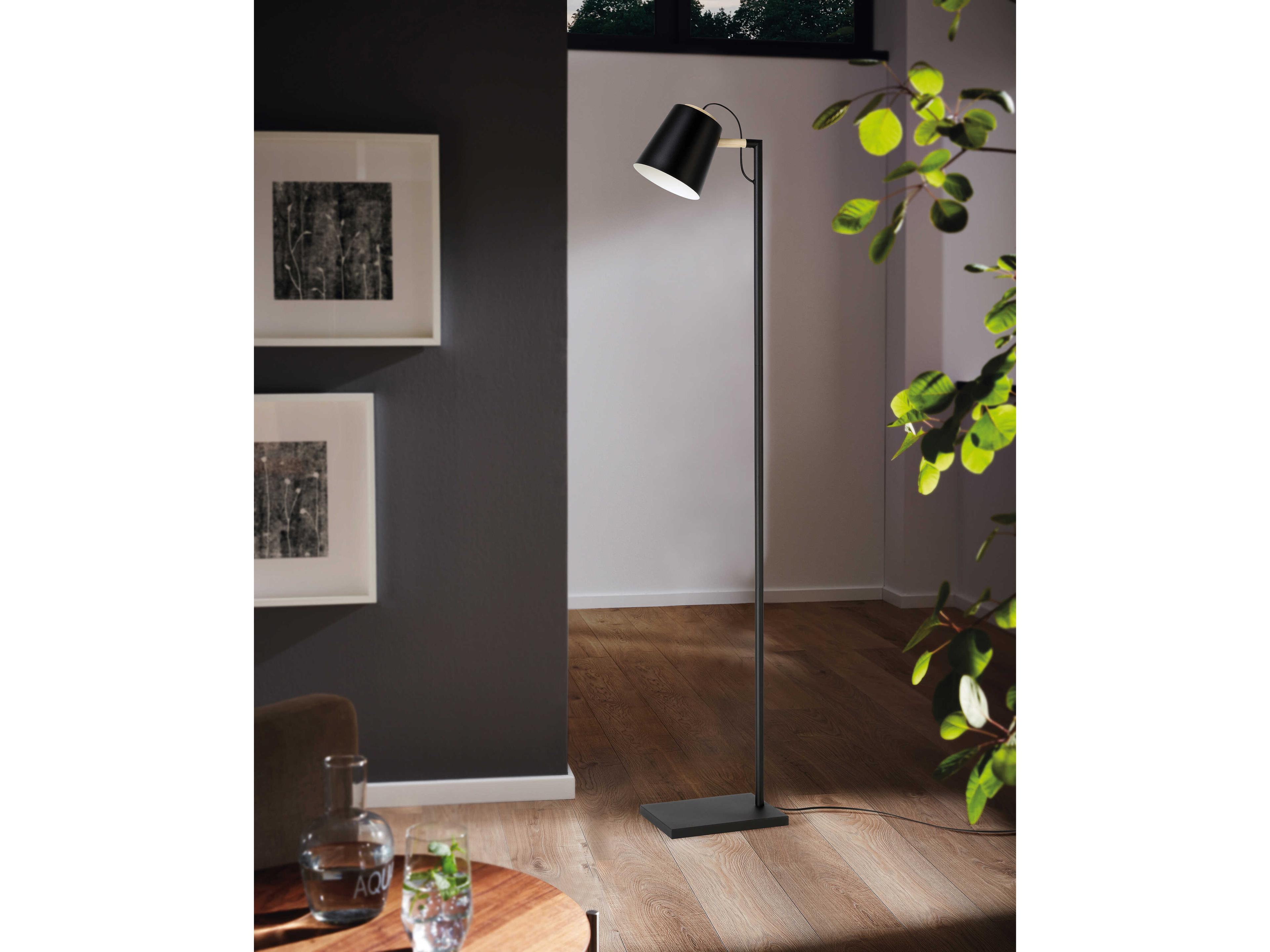 Eglo Lacey Structured Black Natural Wood Floor Lamp