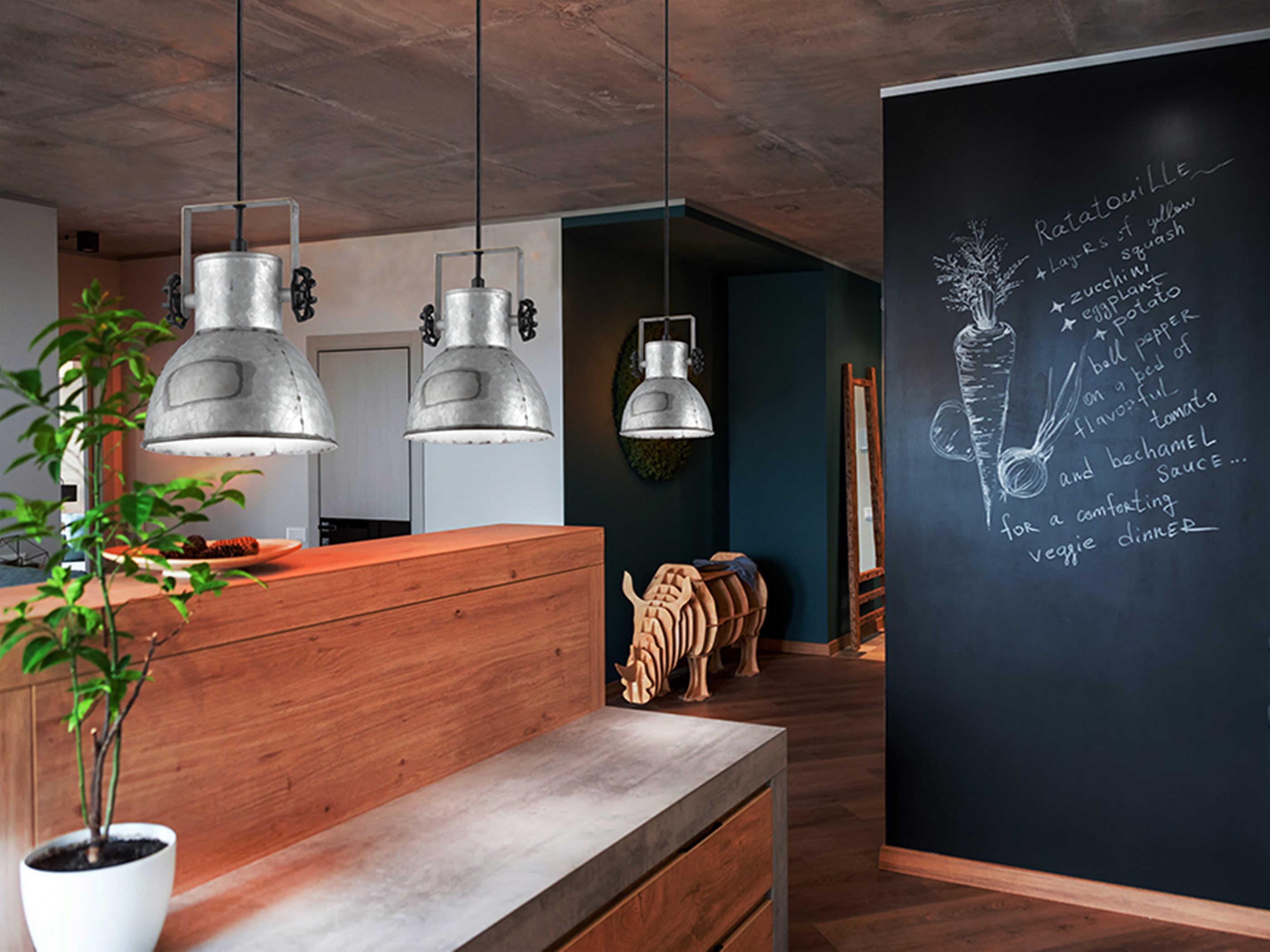 Eglo Barnstaple 1-Light Distressed Zinc Black Steel Dome Mini Pendant