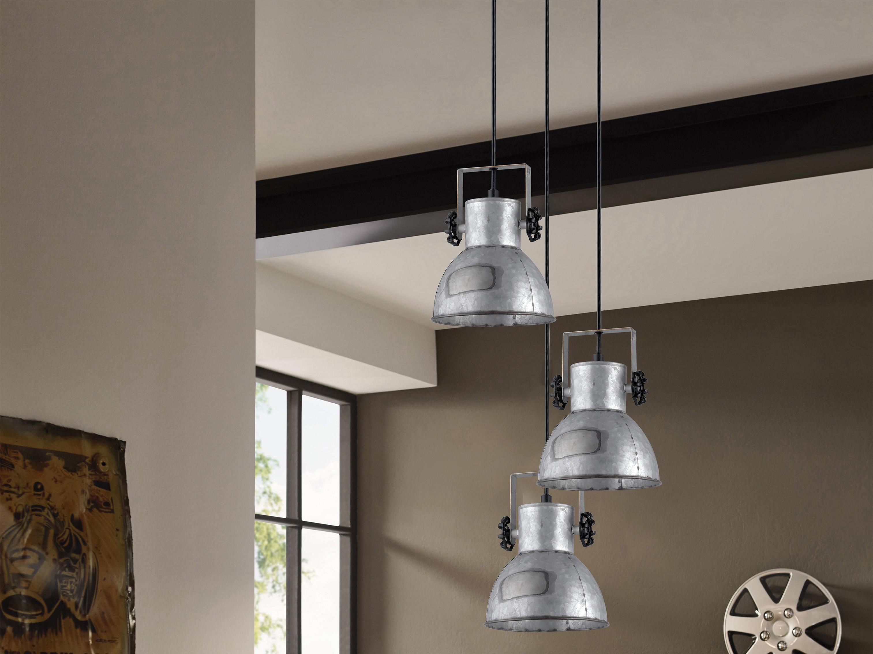 Eglo Barnstaple 3-Light Black Bleached Wood Steel Dome Pendant