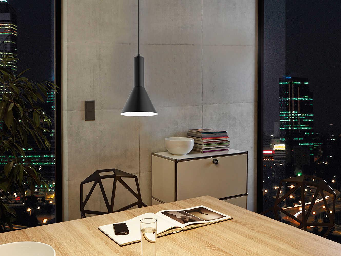 Eglo Canalello 1-Light Matte Black White Mini Pendant