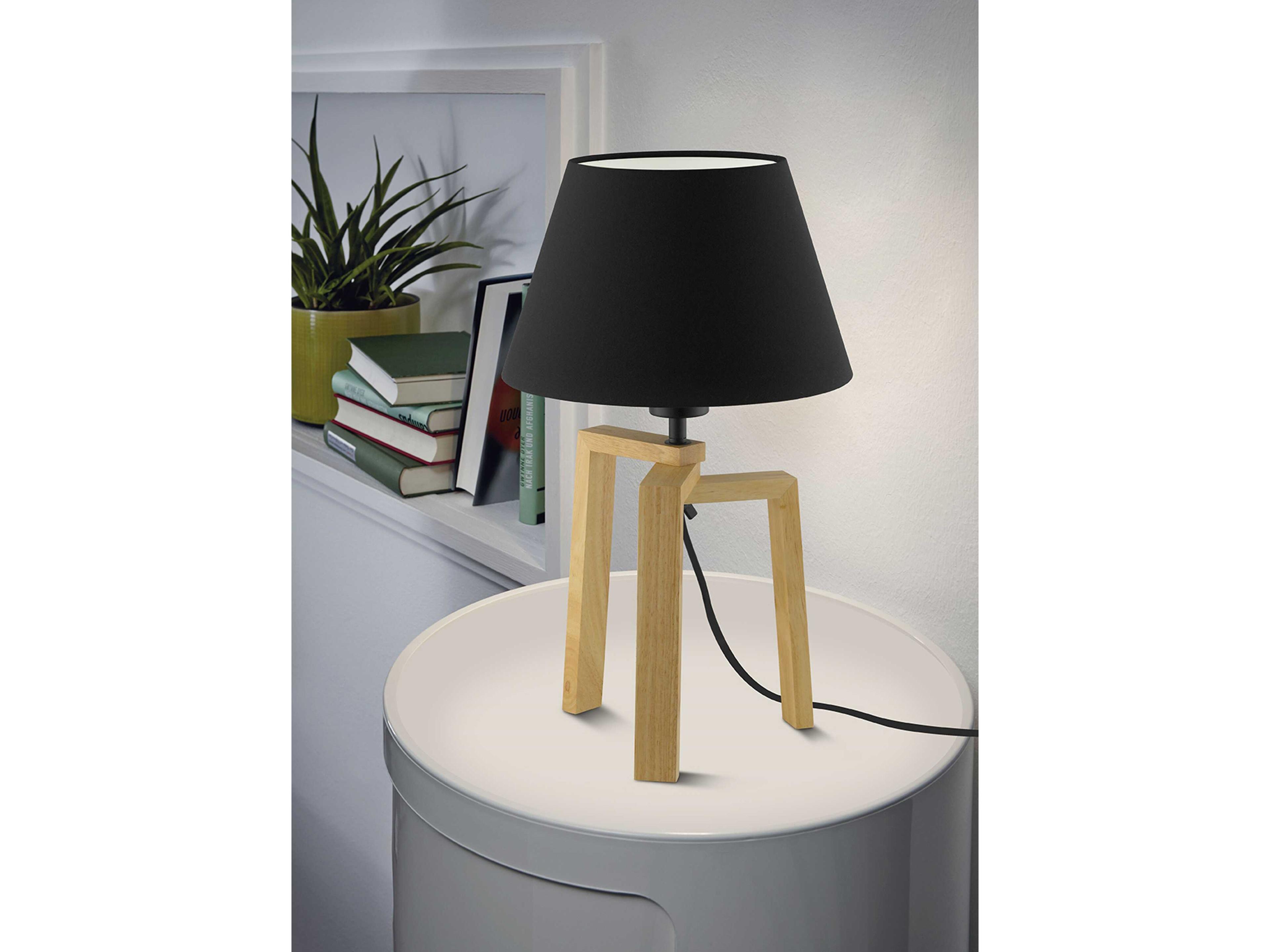 Eglo Chietino Wood Black Exterior White Interior Fabric Brown Table Lamp