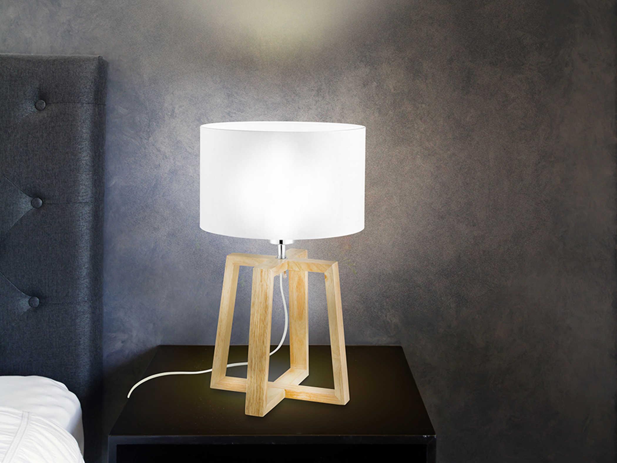 Eglo Chietino Wood White Fabric Brown Table Lamp