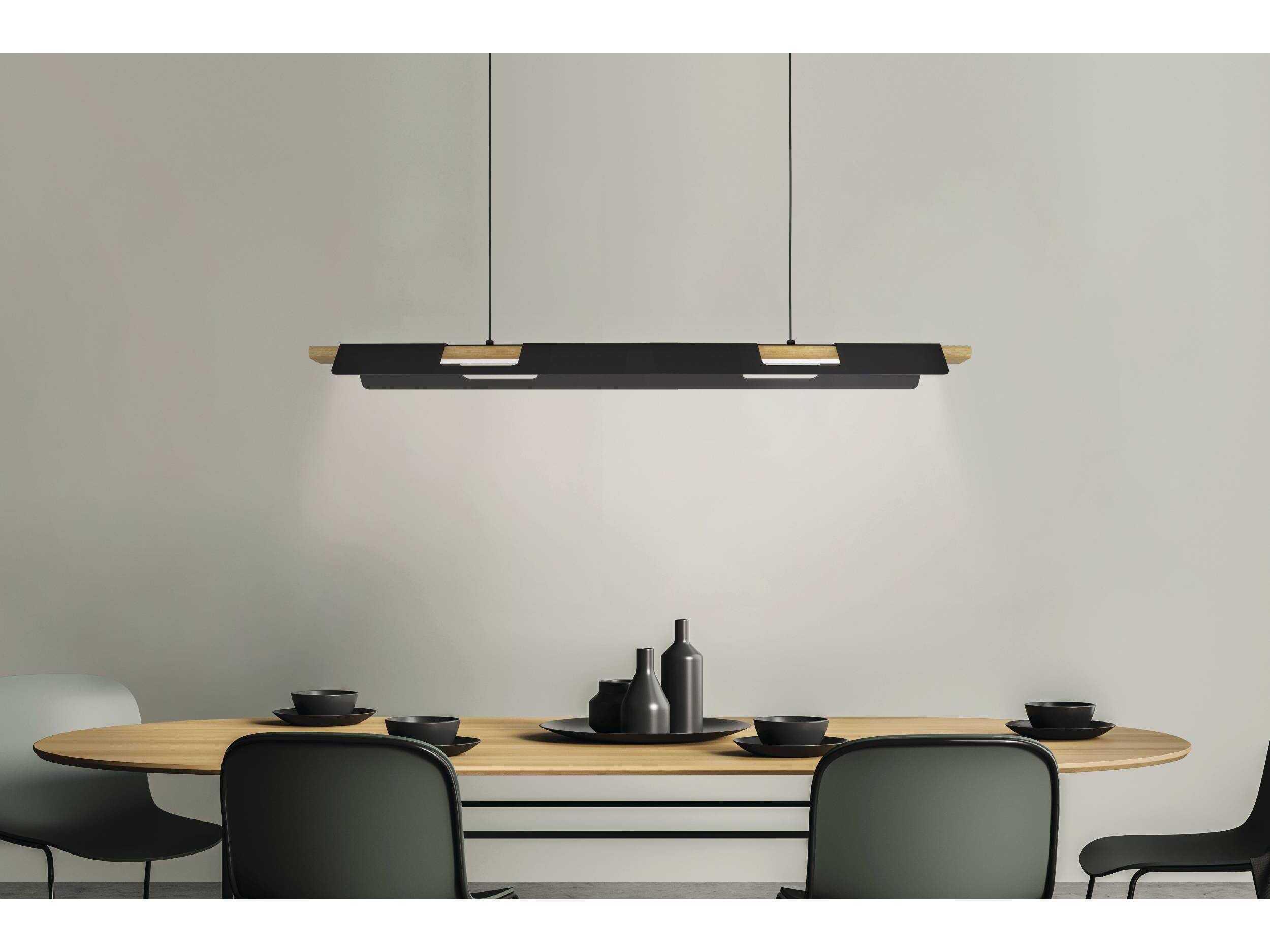 Eglo Ermua 1-Light Black Wood Linear Island Pendant
