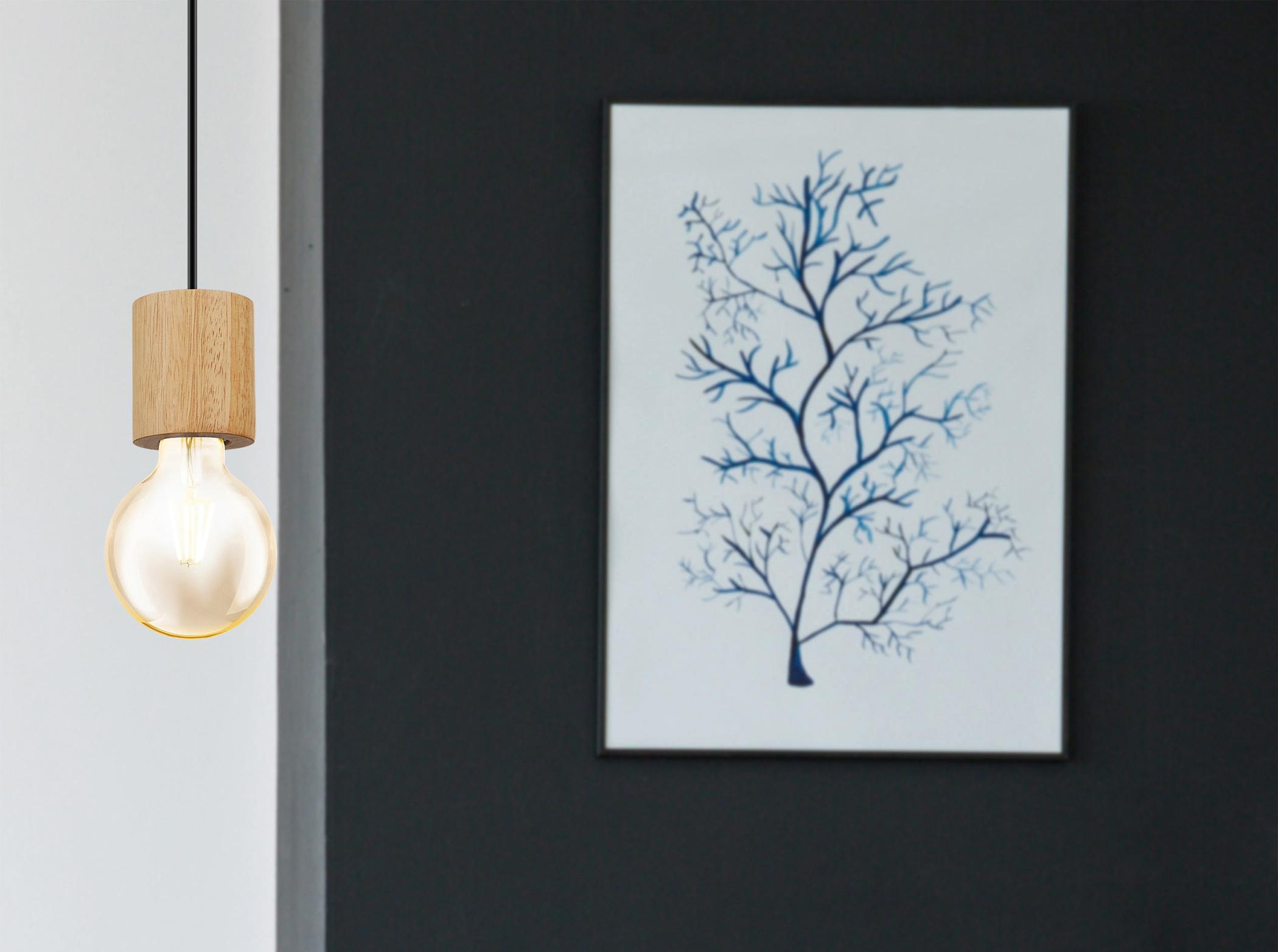 Eglo Turialdo 1-Light Black Natural Wood Mini Pendant