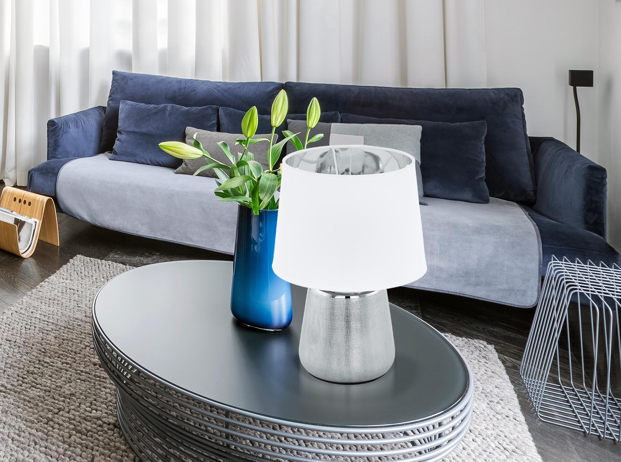 Eglo Manalba Silver White Fabric Table Lamp