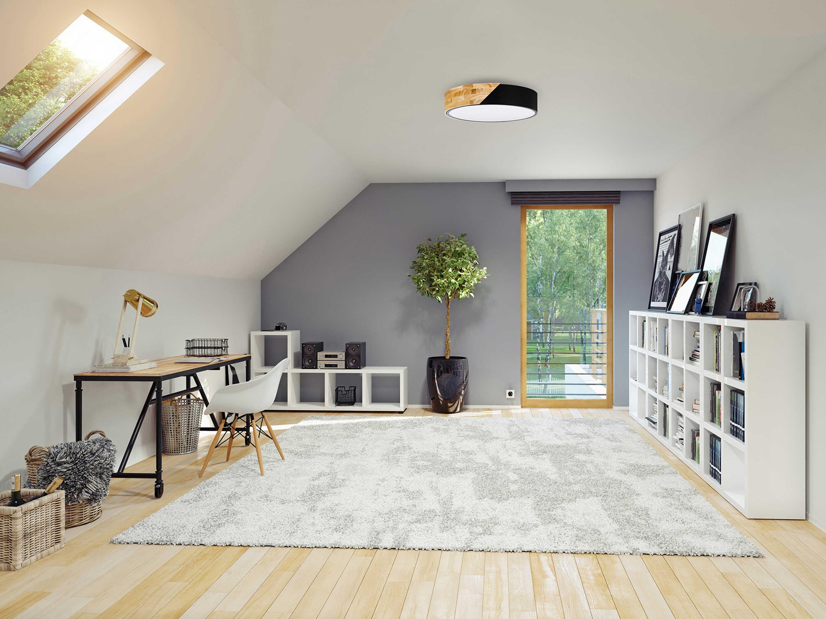 Eglo Grimaldino 2-Light Light Wood Black Drum Flush Mount