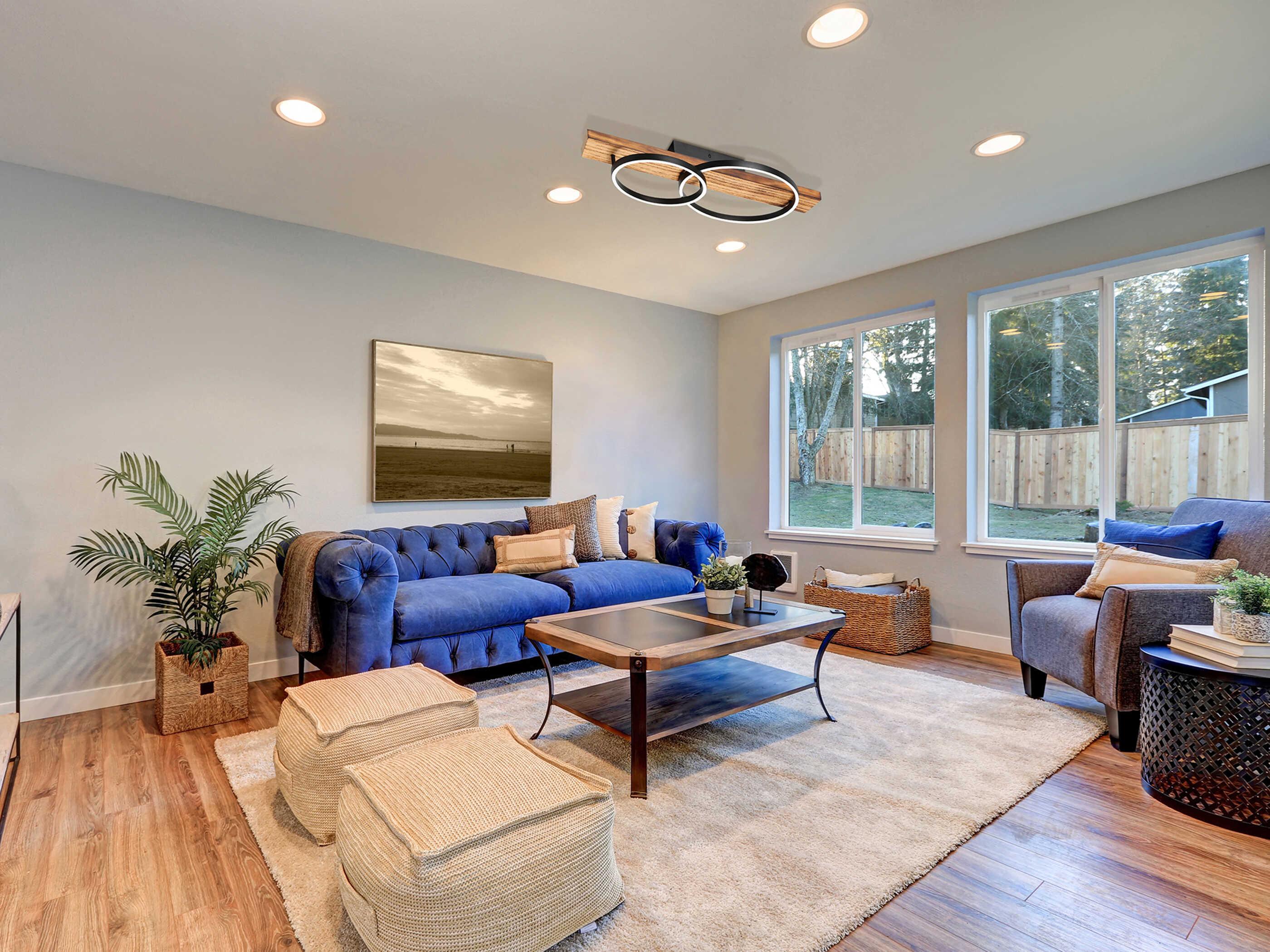 Eglo Boyal 1-Light Brushed Pine Wood Round Flush Mount