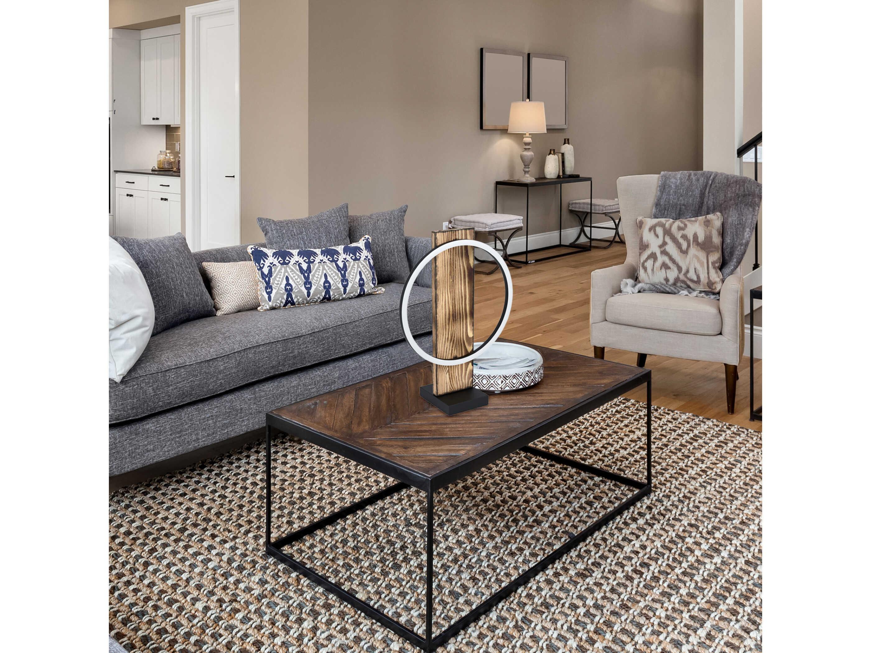 Eglo Boyal Brushed Pine Wood Black Plastic Brown Table Lamp