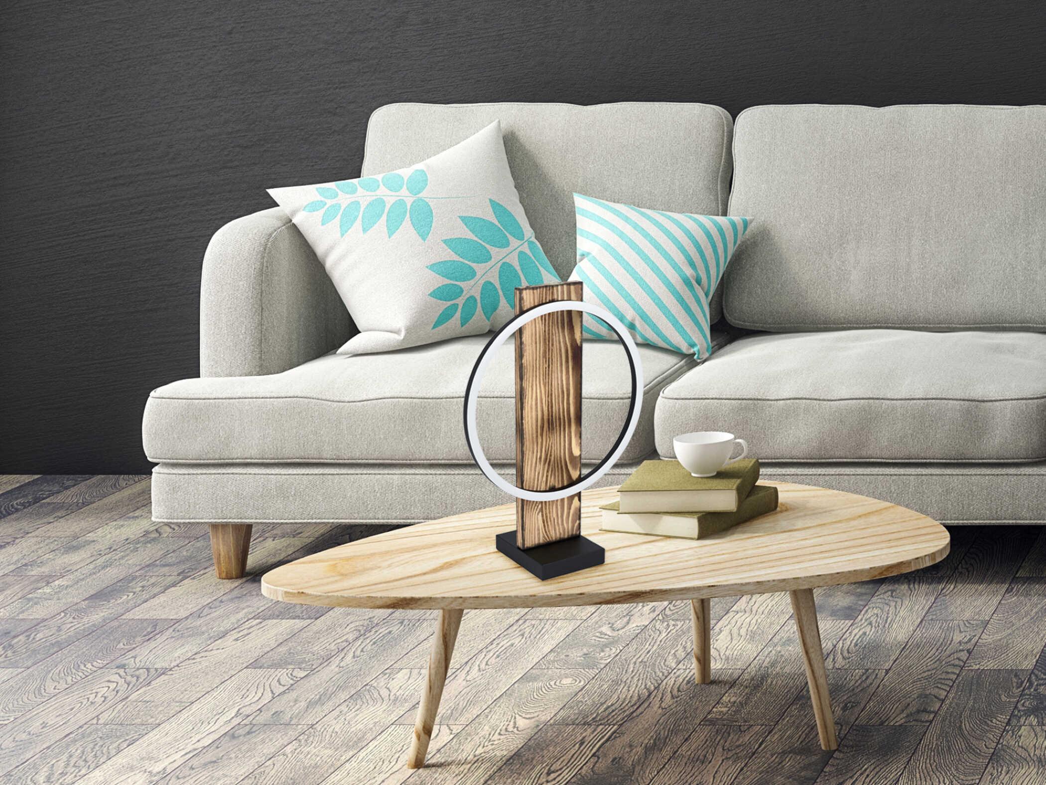 Eglo Boyal Brushed Pine Wood Black Plastic Brown Table Lamp