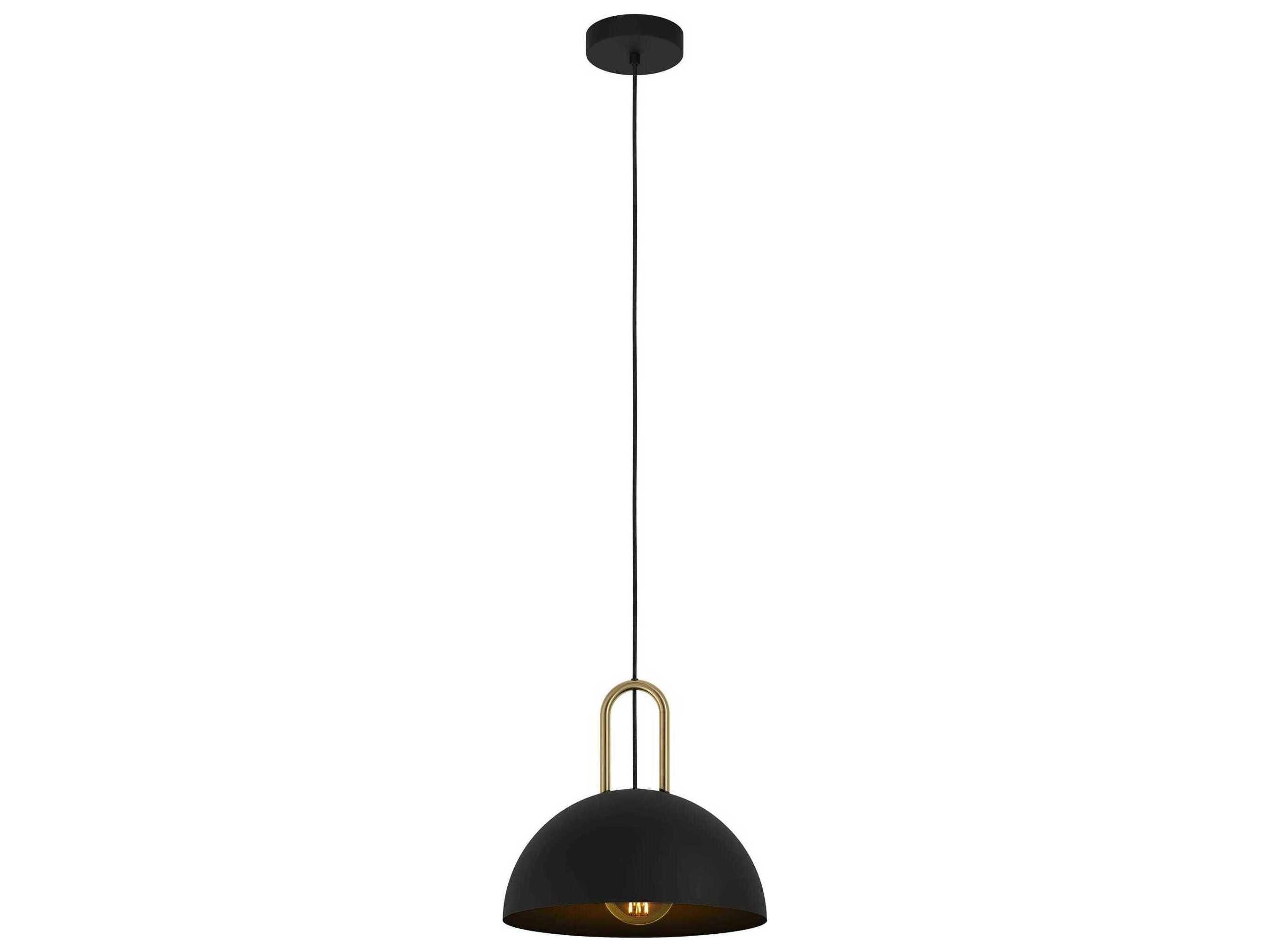 Eglo Calmanera 1-Light Structured Black Brushed Brass Dome Pendant