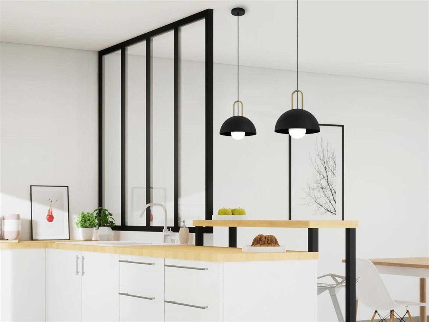 Eglo Calmanera 1-Light Structured Black Brushed Brass Dome Pendant