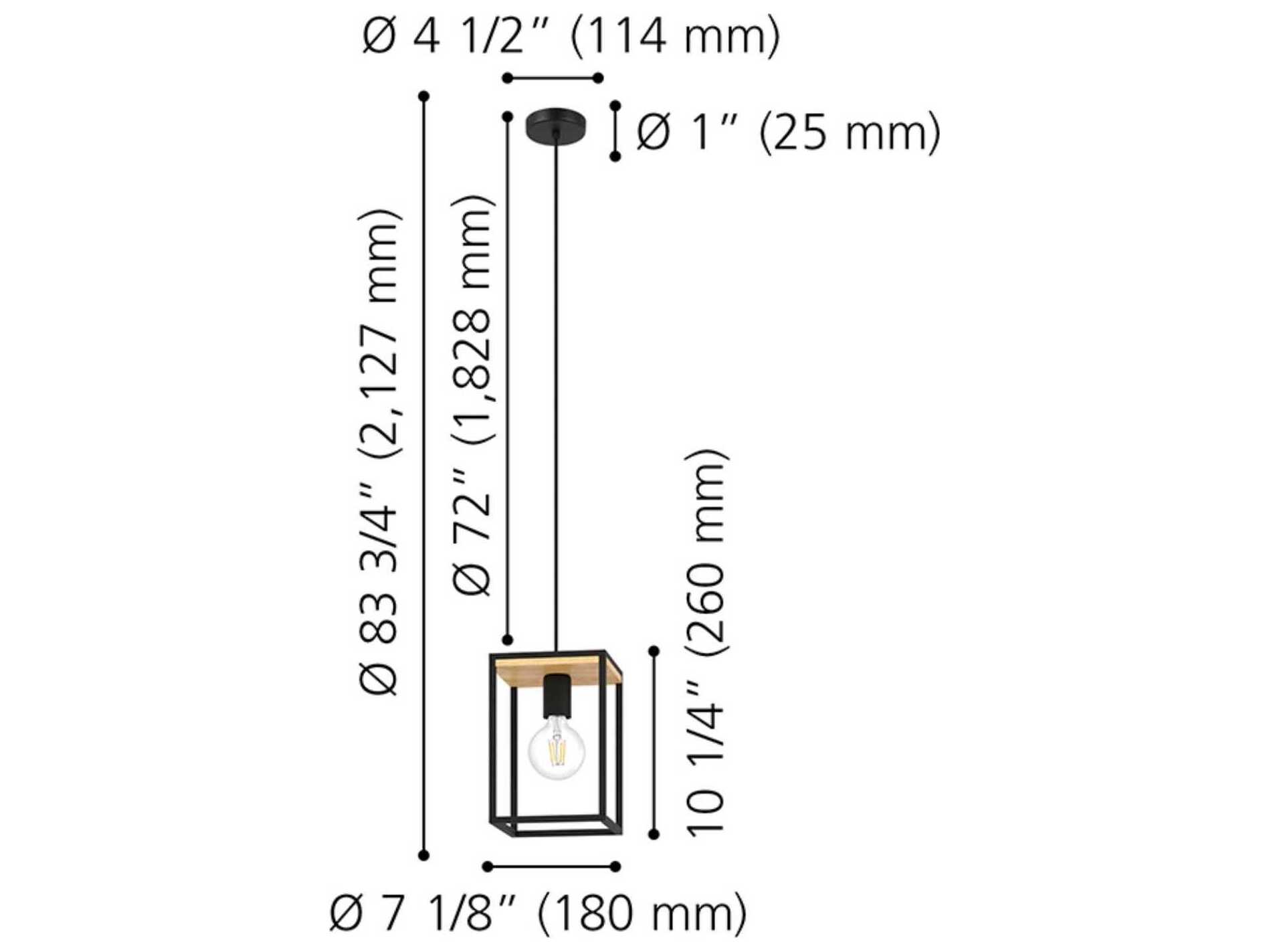Eglo Libertad 1-Light Structured Black Natural Wood Geometric Mini Pendant