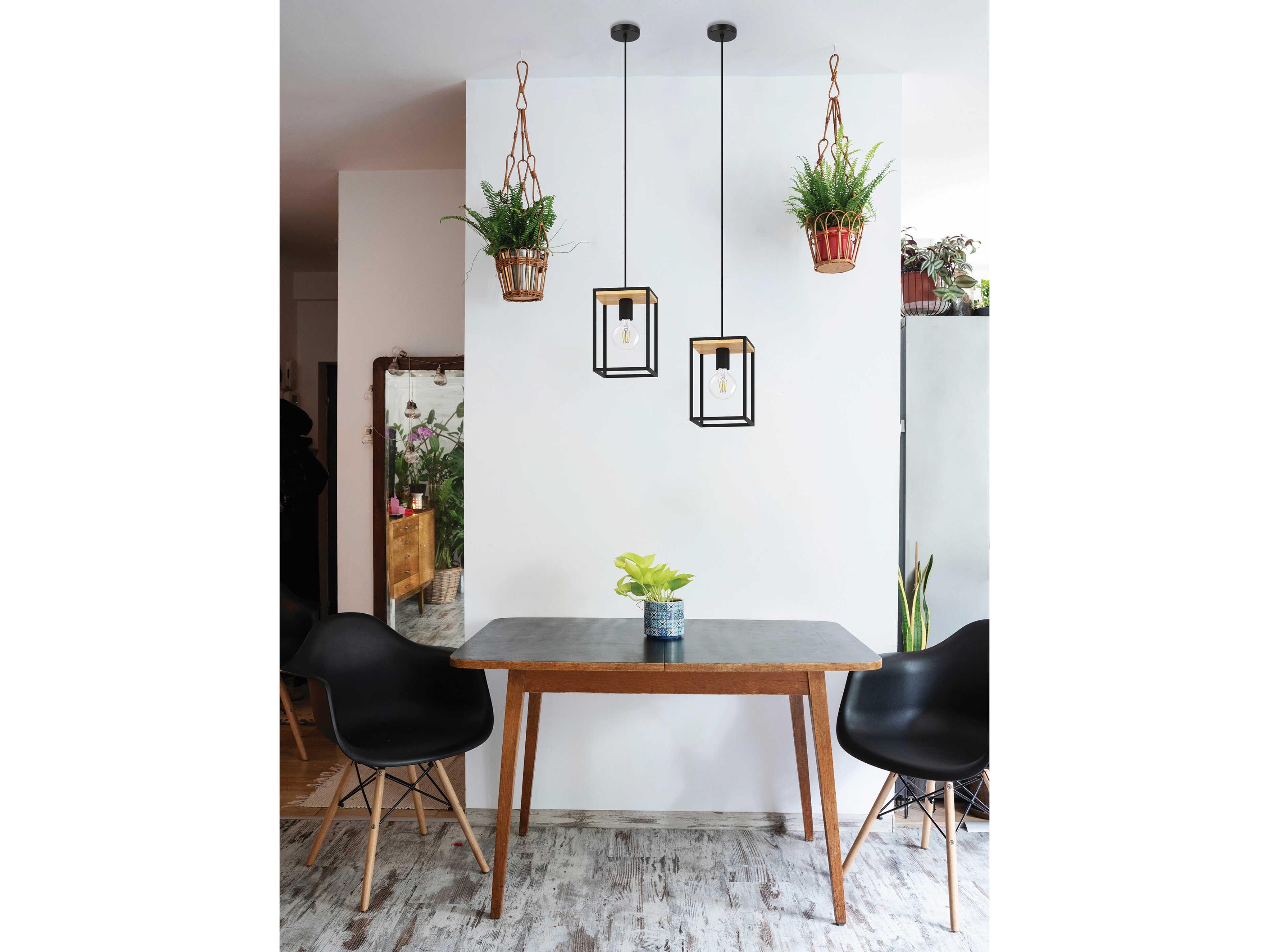 Eglo Libertad 1-Light Structured Black Natural Wood Geometric Mini Pendant