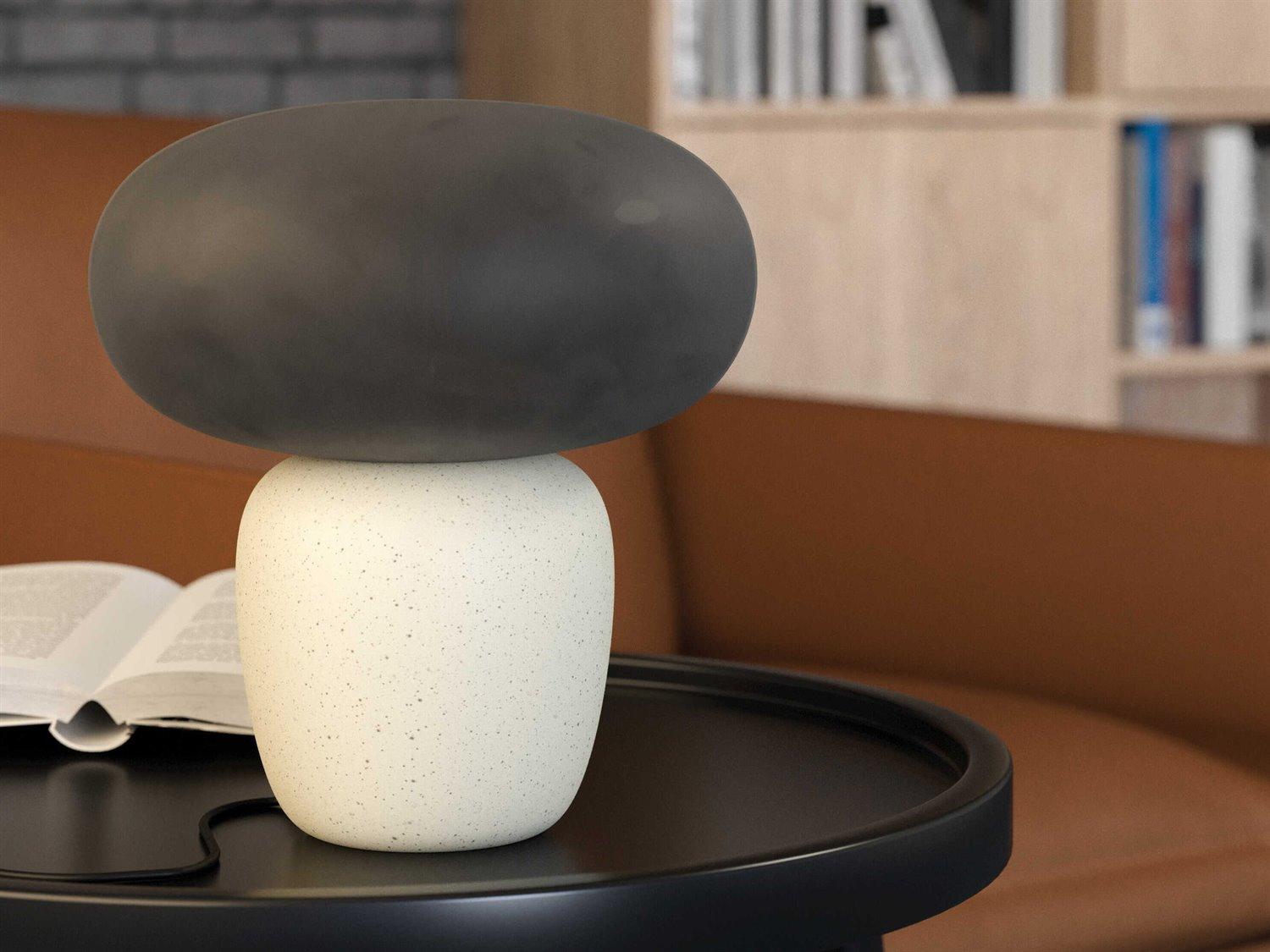 Eglo Cahuama Speckled White Frosted Grey Glass Black Table Lamp