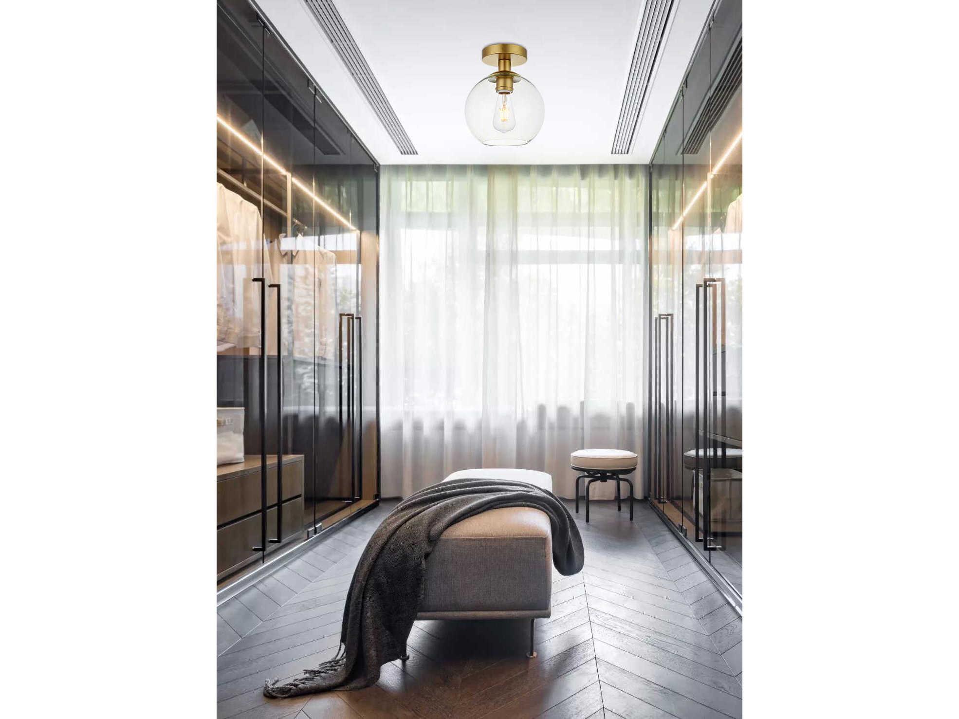 Elegant Lighting Baxter 1-Light Brass Glass Globe Semi Flush Mount