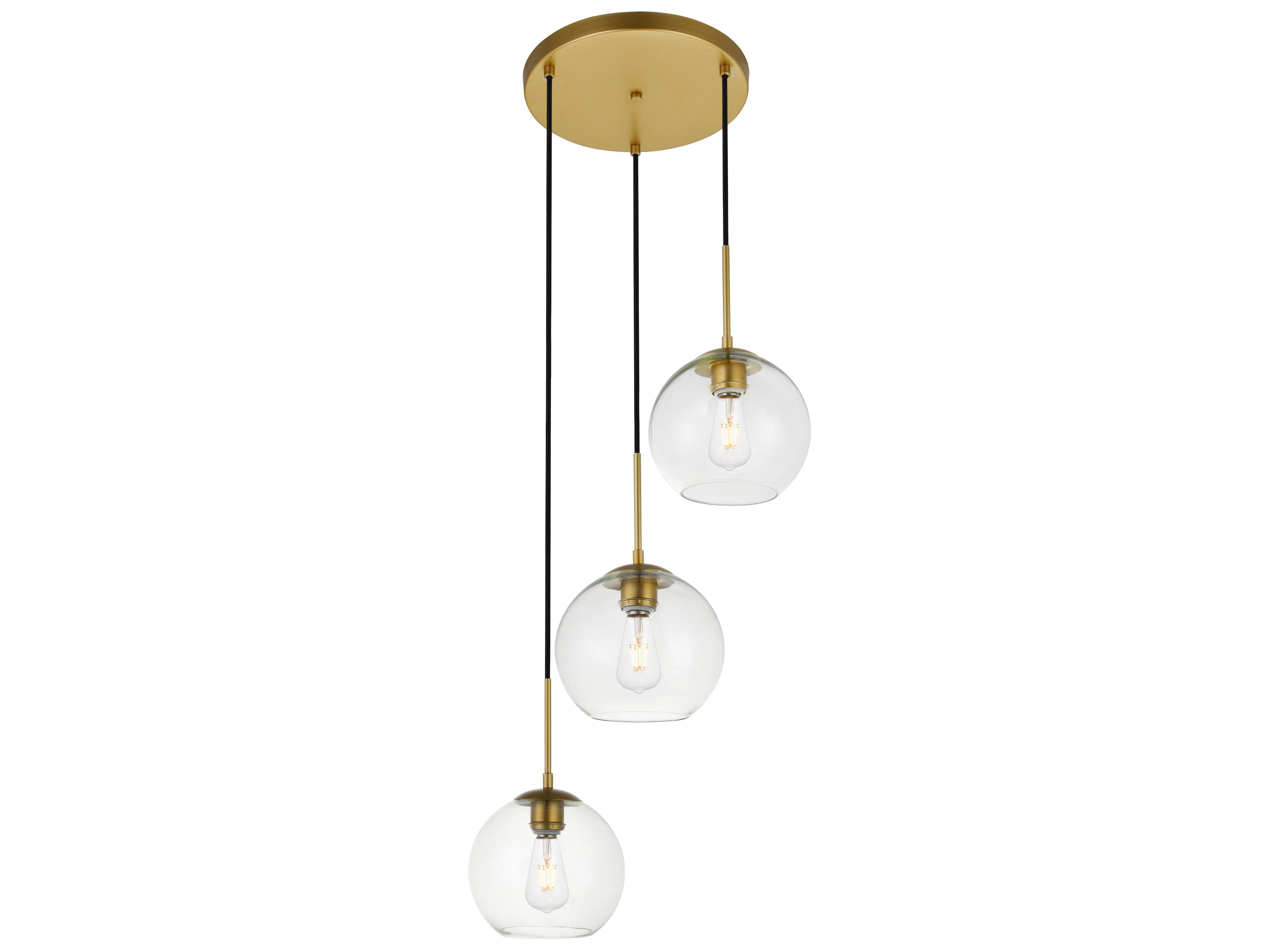 Elegant Lighting Baxter 3-Light Brass And Clear Glass Globe Pendant
