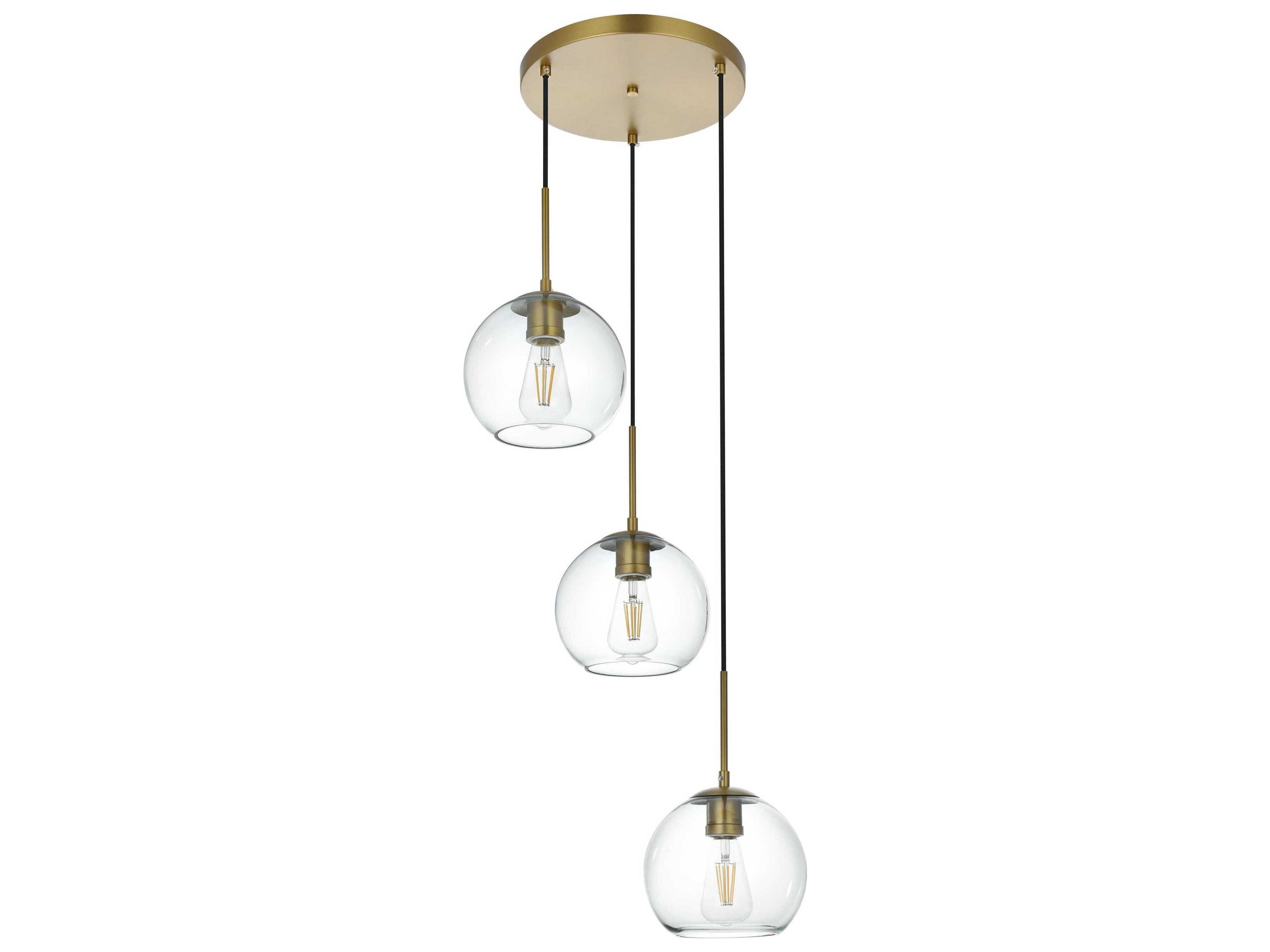 Elegant Lighting Baxter 3-Light Satin Gold Globe Pendant