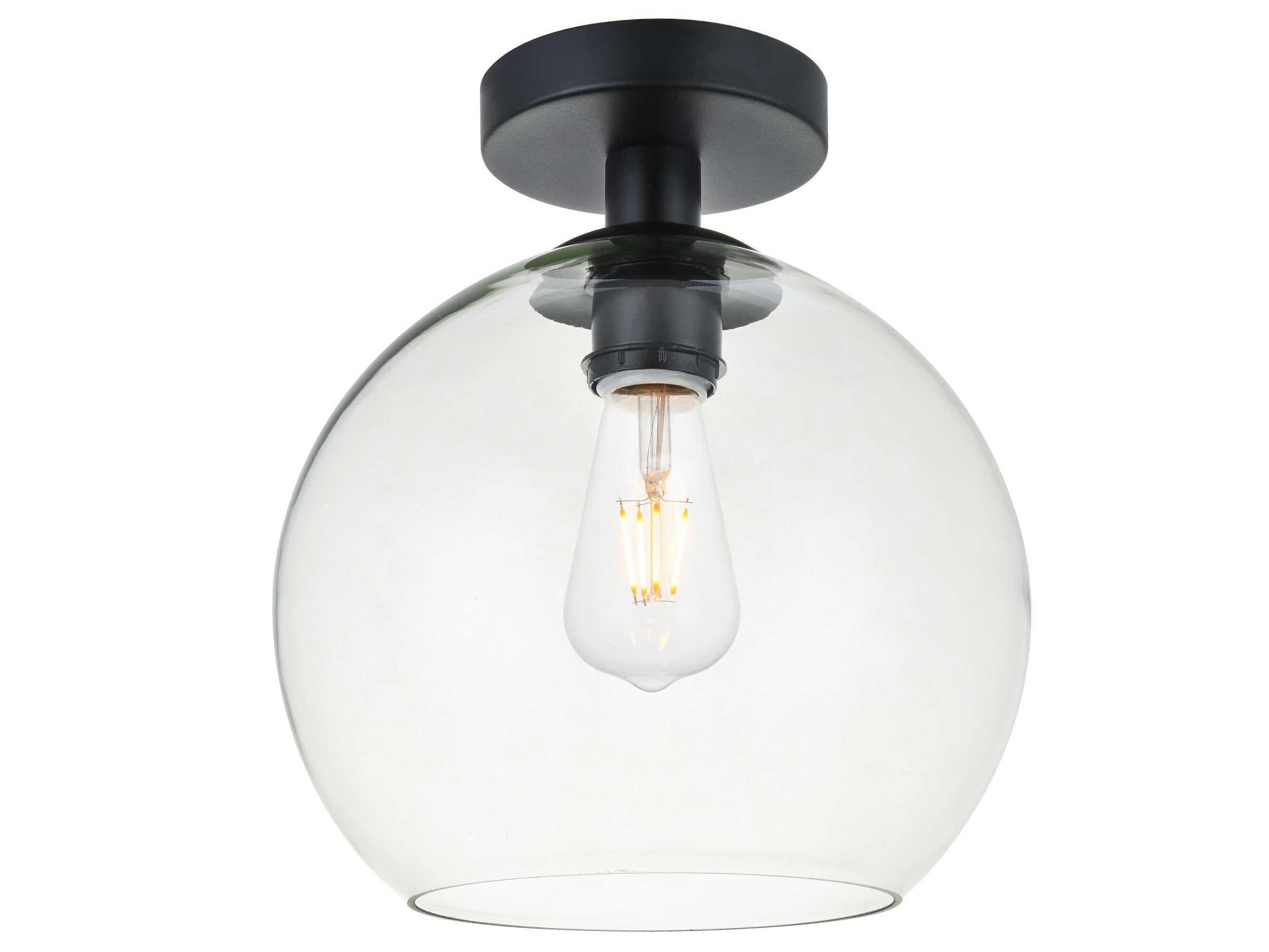 Elegant Lighting Baxter 1-Light Black Glass Globe Semi Flush Mount