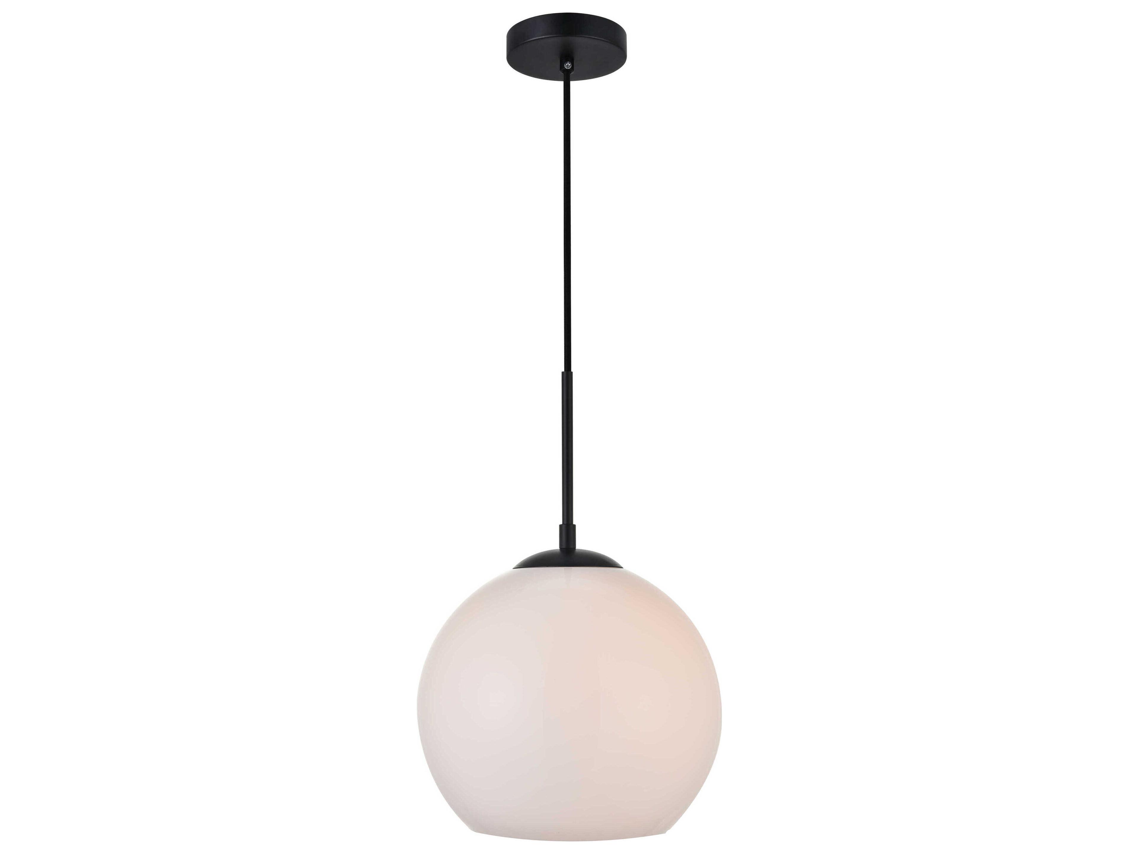 Elegant Lighting Baxter 1-Light Black And Frosted White Glass Globe Mini Pendant