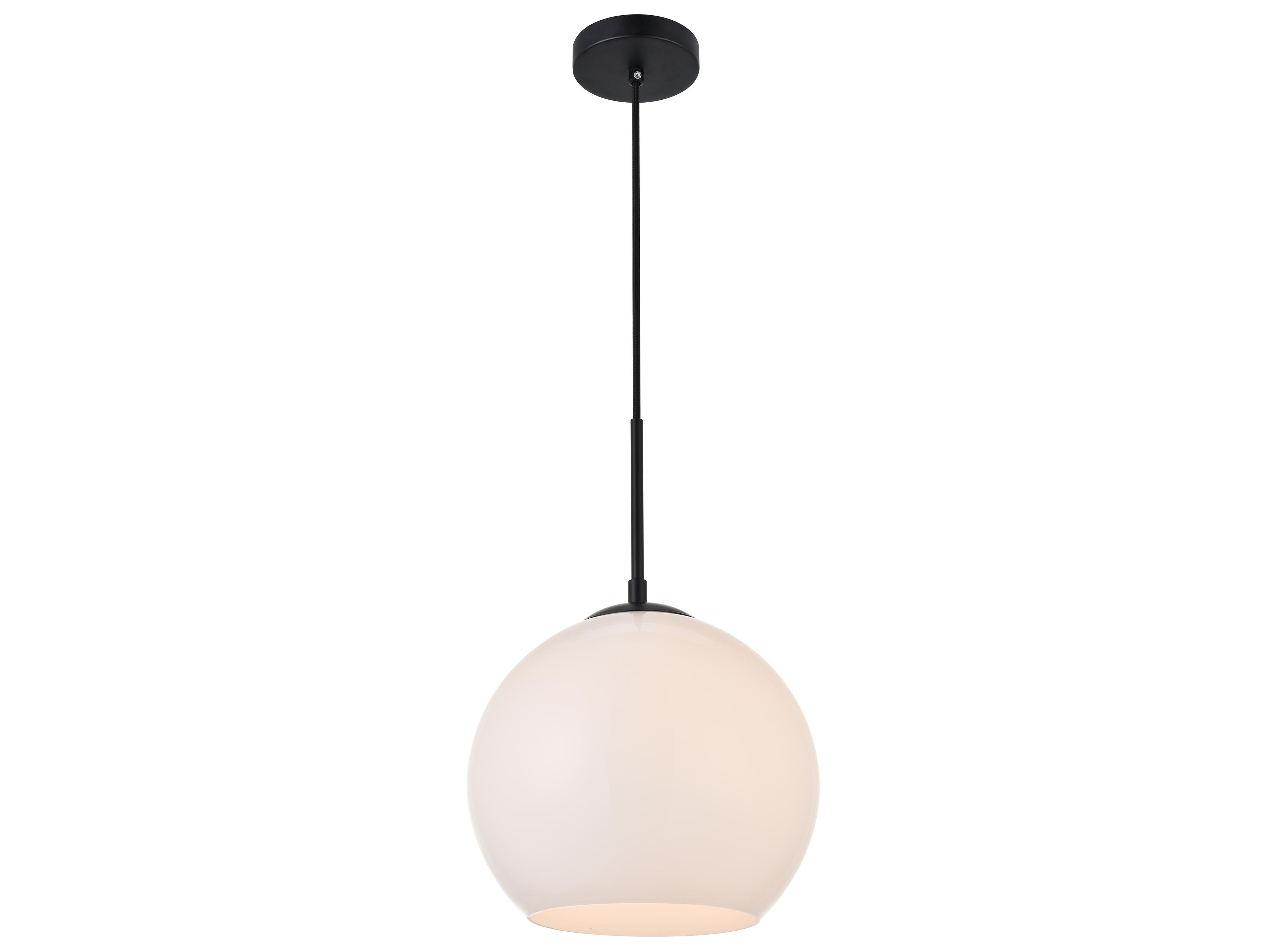 Elegant Lighting Baxter 1-Light Black And Frosted White Glass Globe Mini Pendant