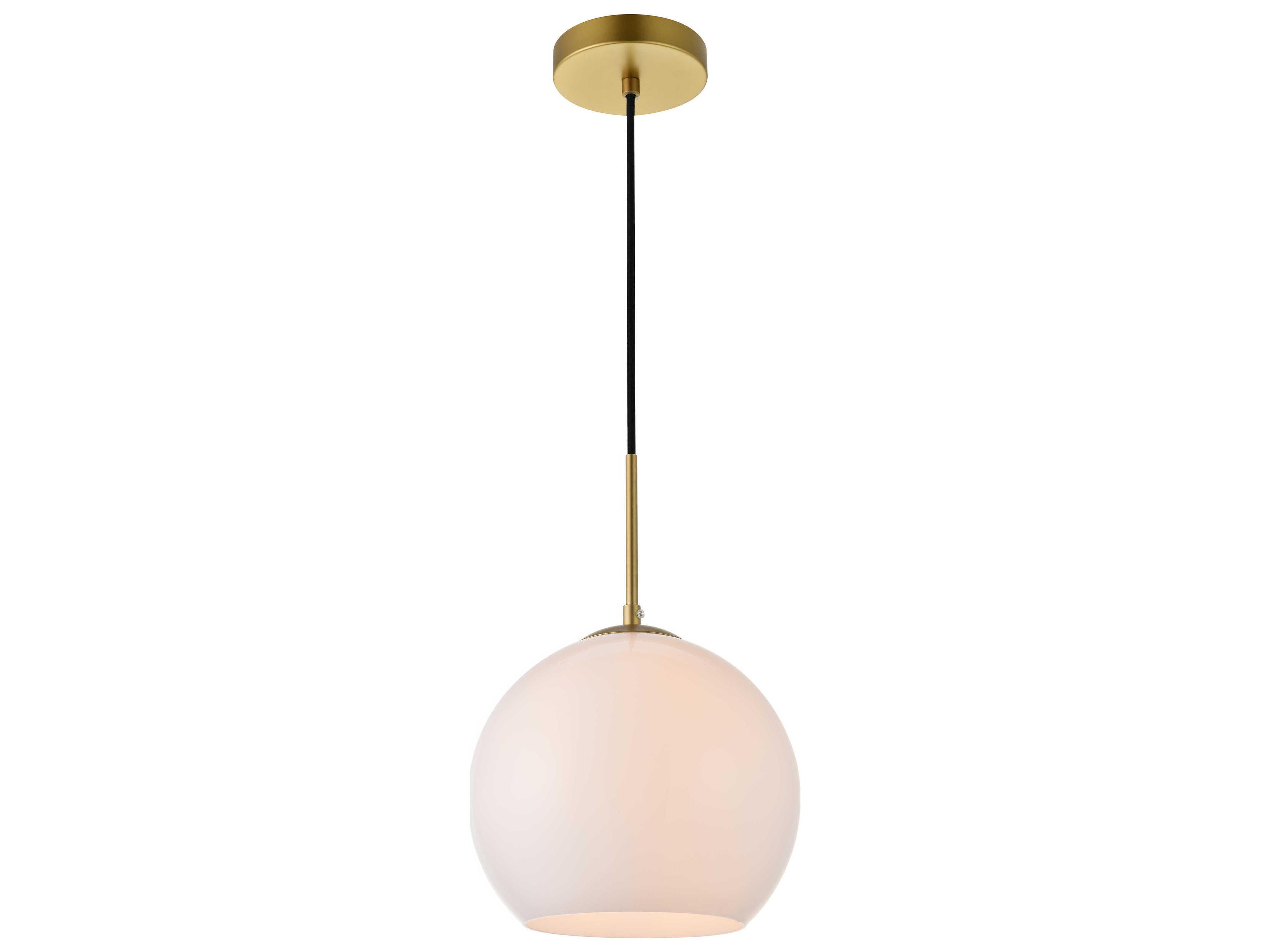Elegant Lighting Baxter 1-Light Brass And Frosted White Glass Globe Mini Pendant