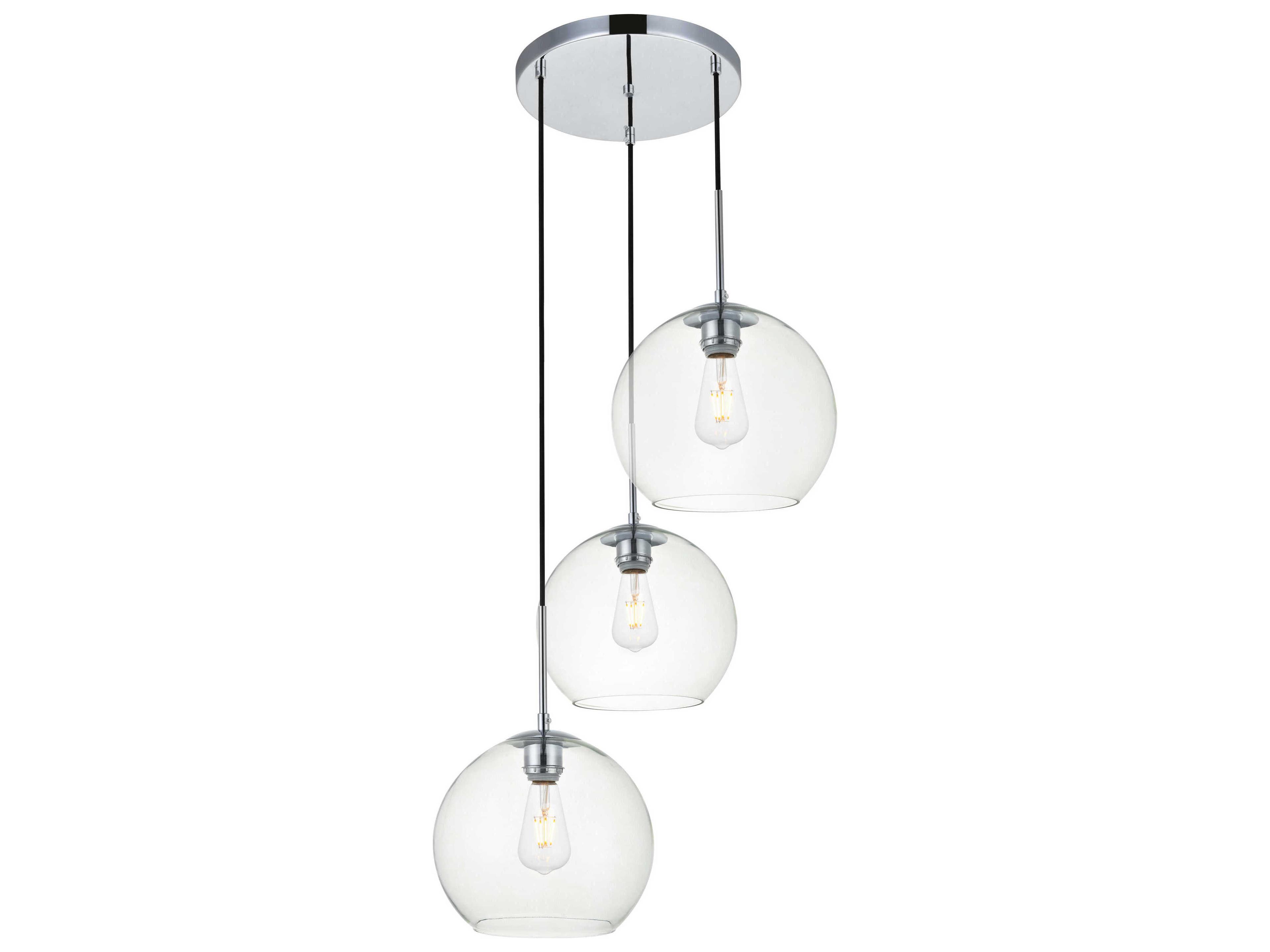 Elegant Lighting Baxter 3-Light Chrome And Clear Glass Globe Pendant