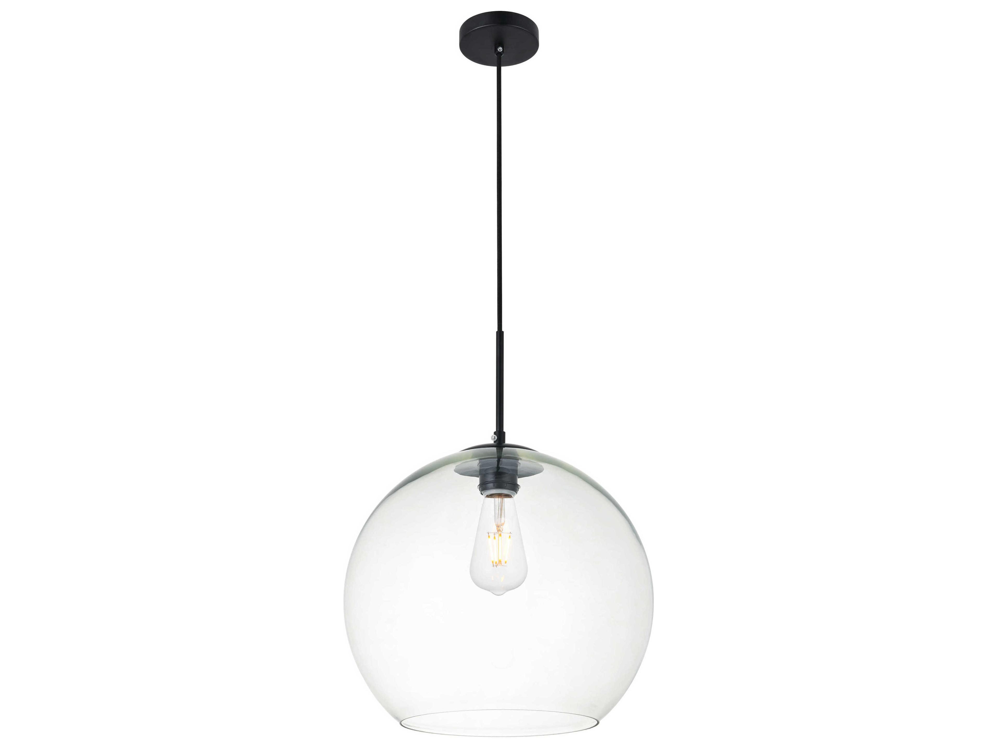 Elegant Lighting Baxter 1-Light Black And Clear Glass Pendant