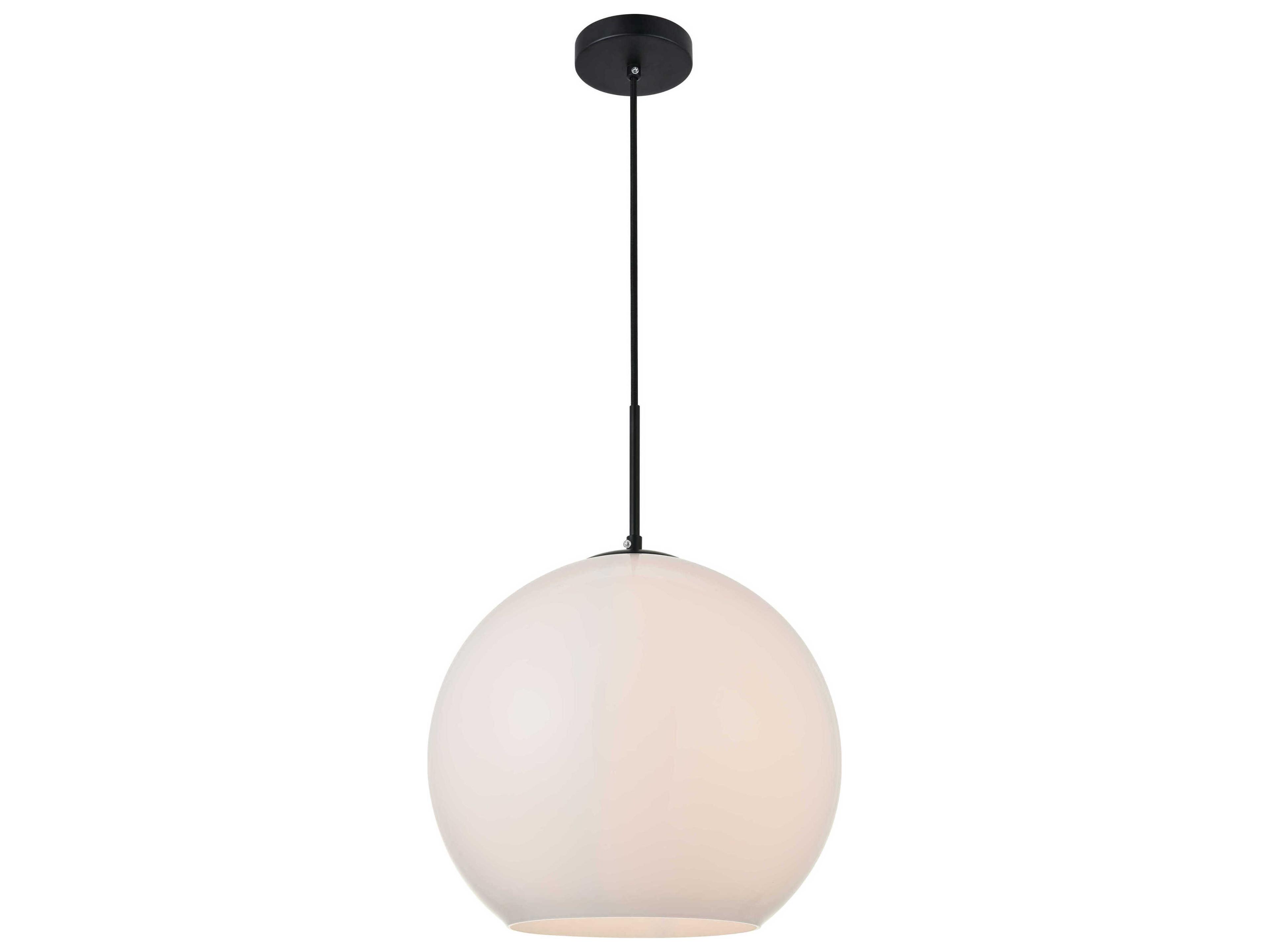 Elegant Lighting Baxter 1-Light Black And Frosted White Glass Globe Pendant