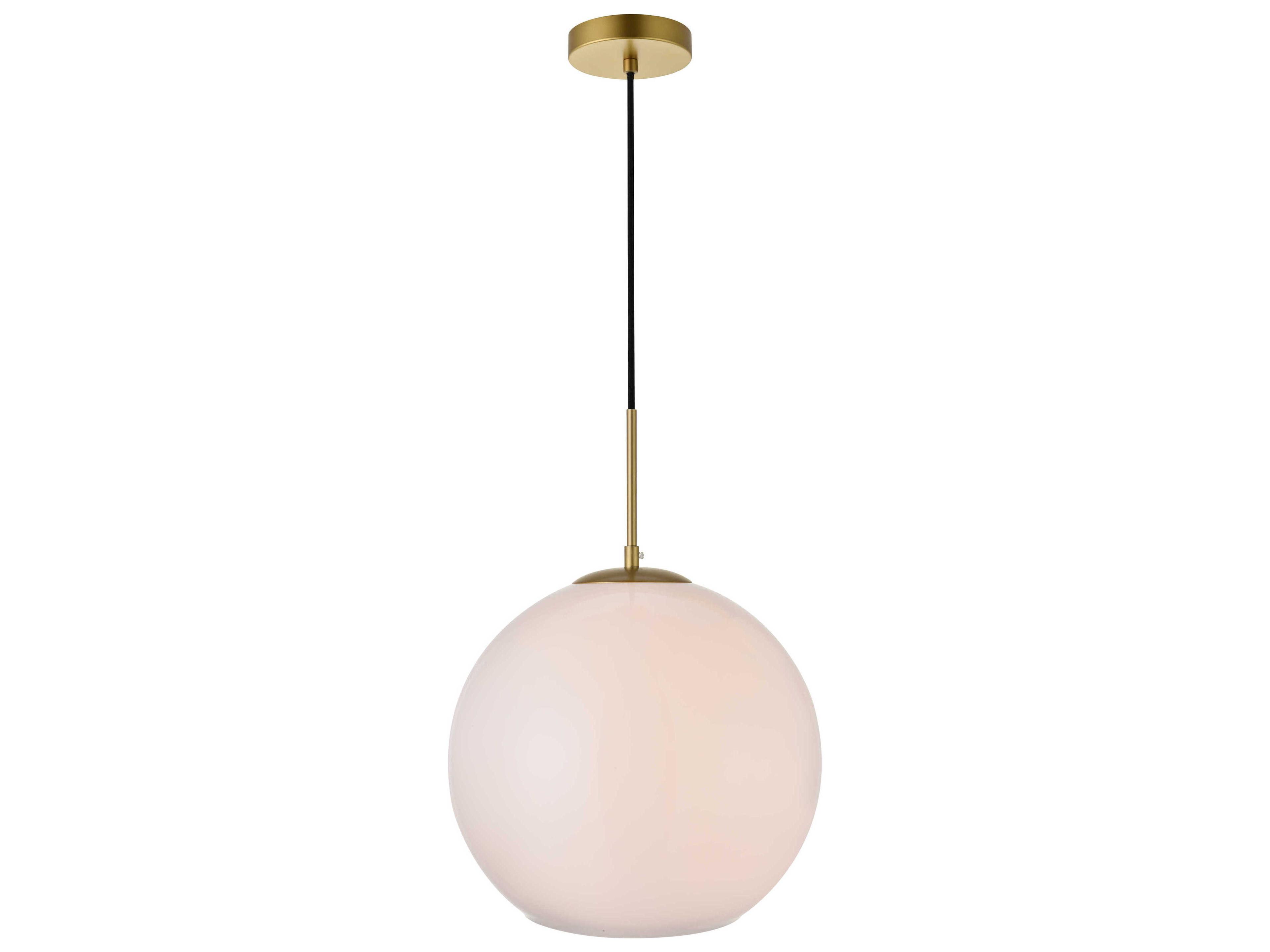 Elegant Lighting Baxter 1-Light Brass And Frosted White Glass Globe Pendant