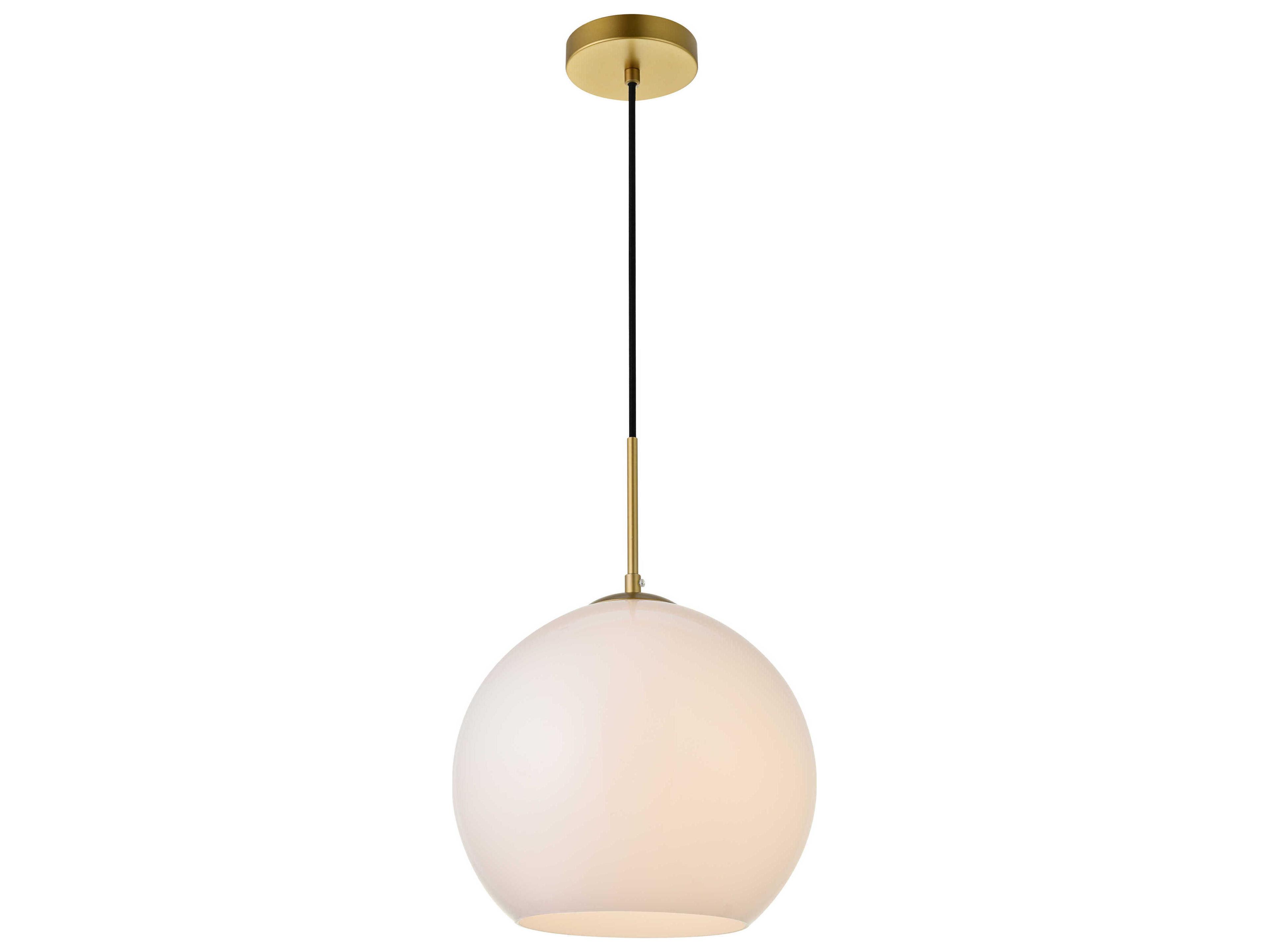 Elegant Lighting Baxter 1-Light Brass And Frosted White Glass Globe Mini Pendant