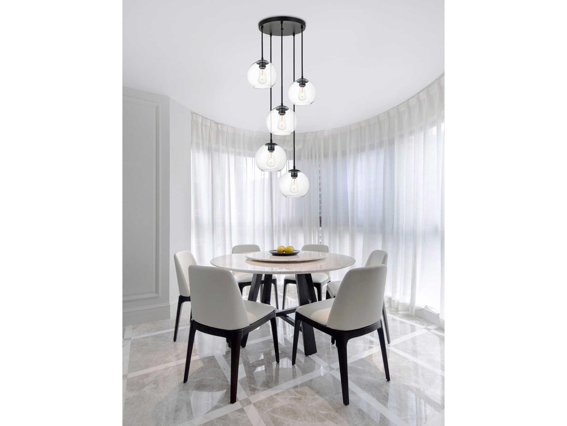 Elegant Lighting Baxter 5-Light Black And Clear Glass Globe Pendant