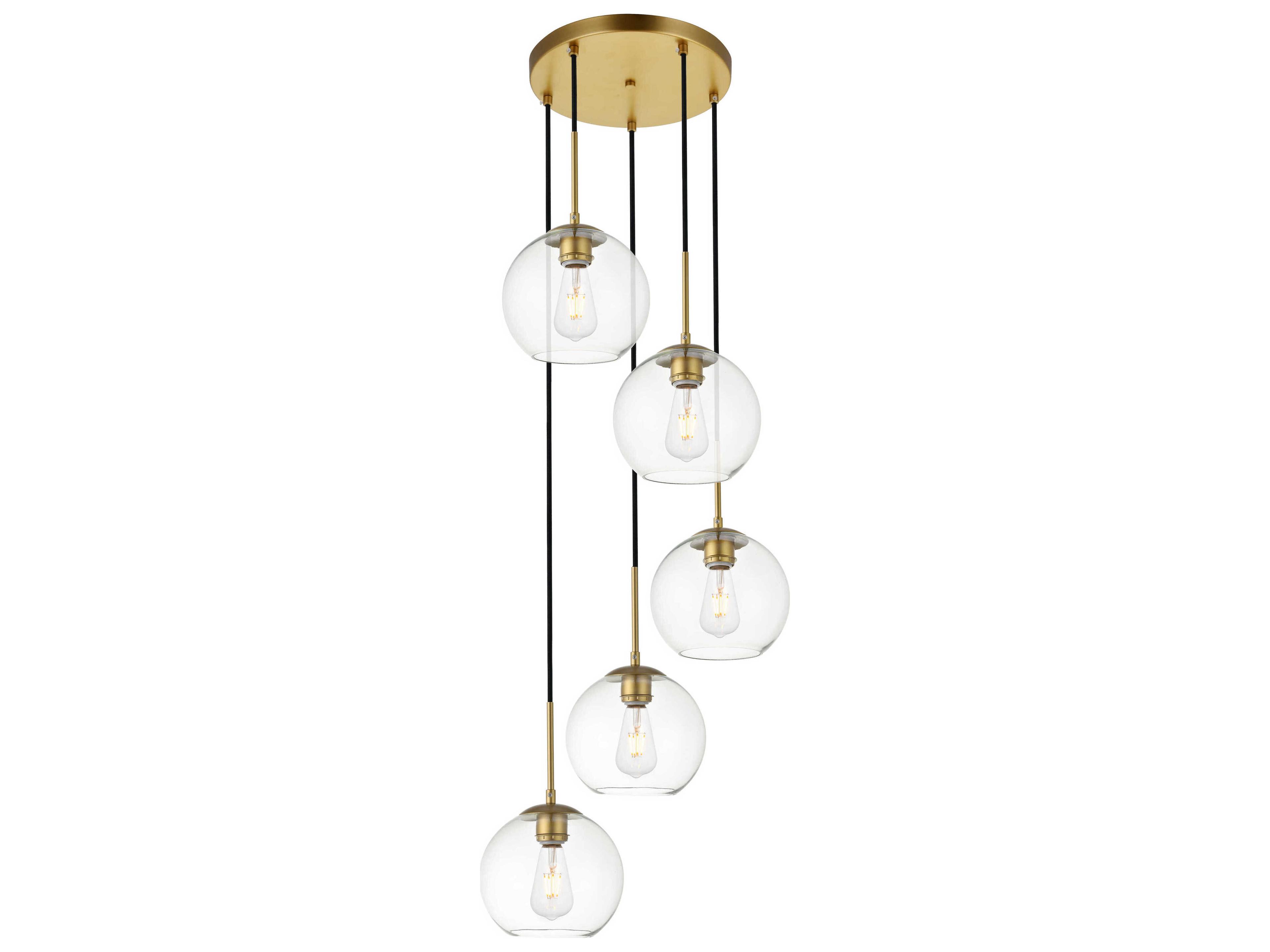 Elegant Lighting Baxter 5-Light Brass And Clear Glass Globe Pendant