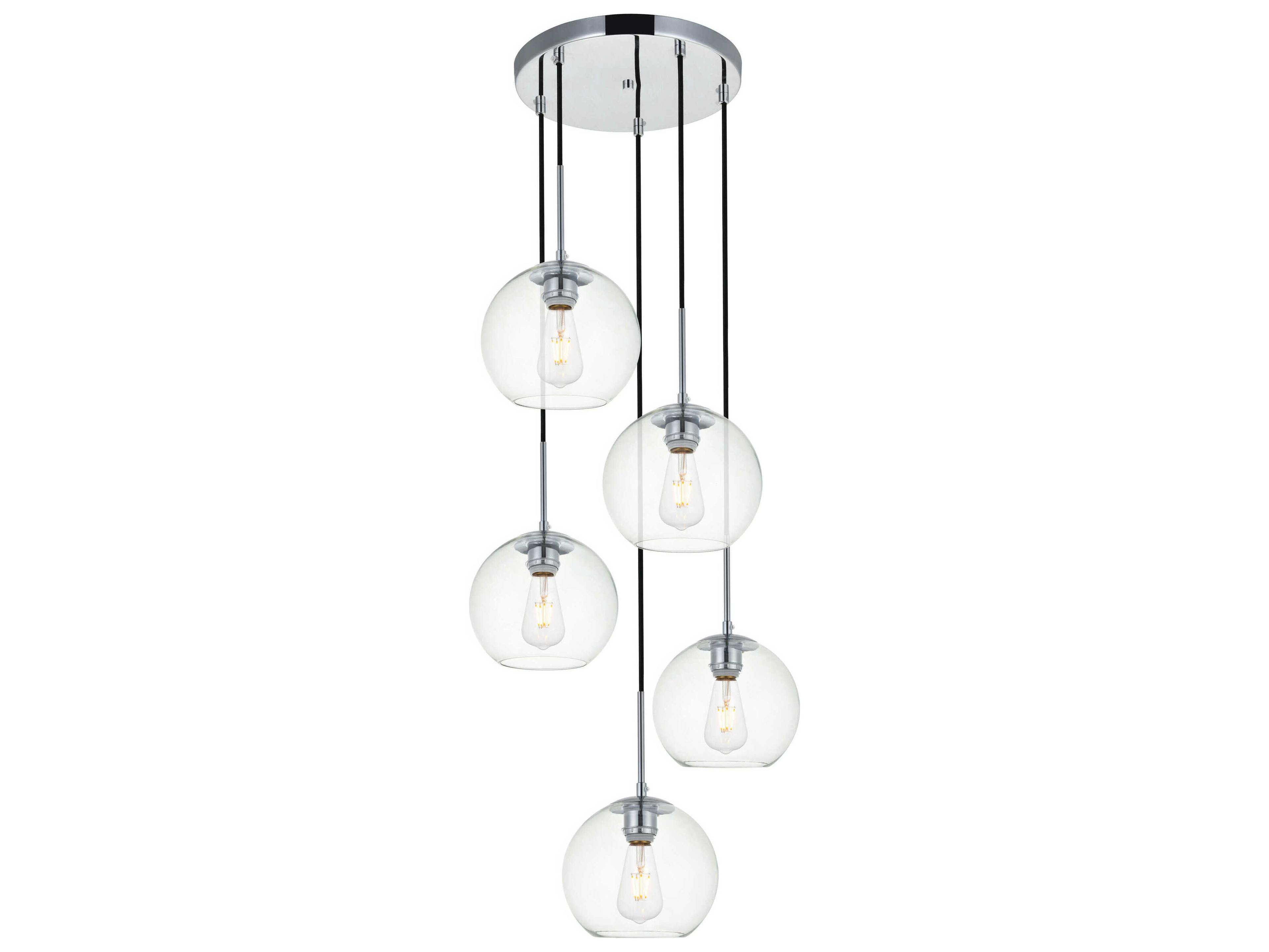 Elegant Lighting Baxter 5-Light Chrome And Clear Glass Globe Pendant