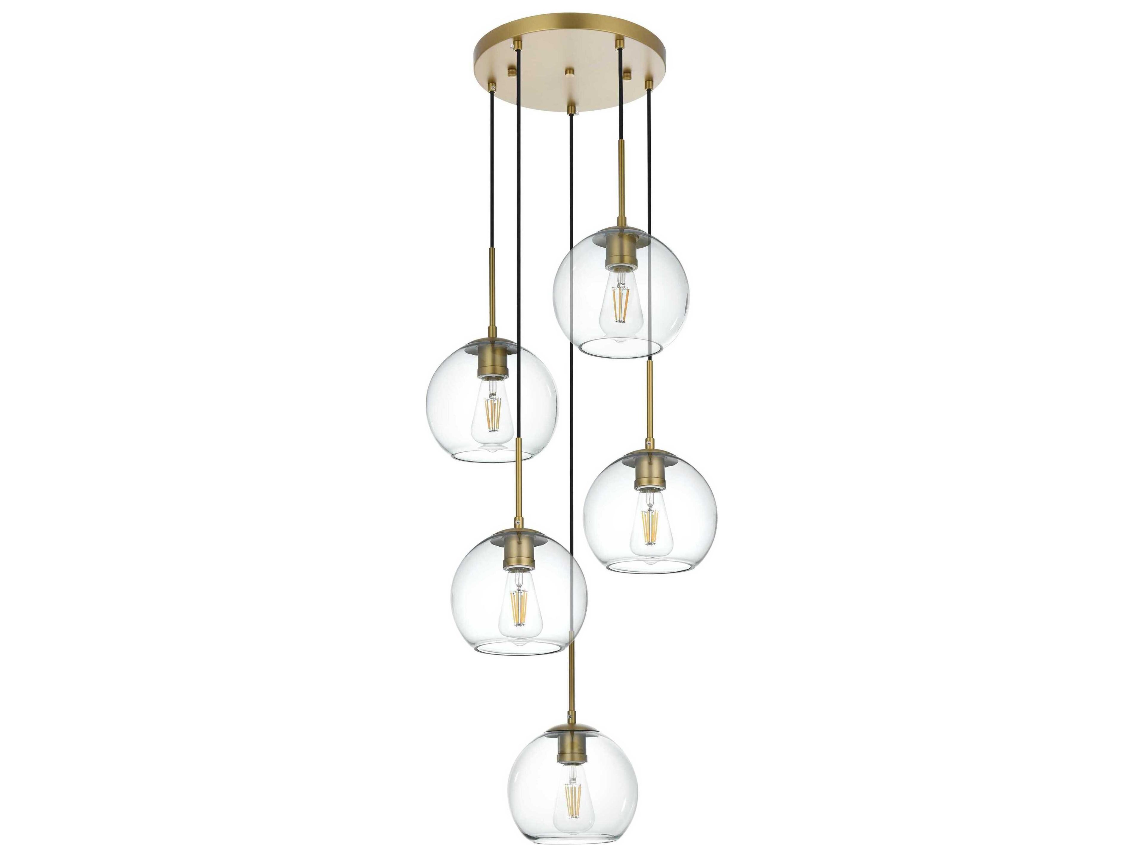 Elegant Lighting Baxter 5-Light Satin Gold Globe Pendant