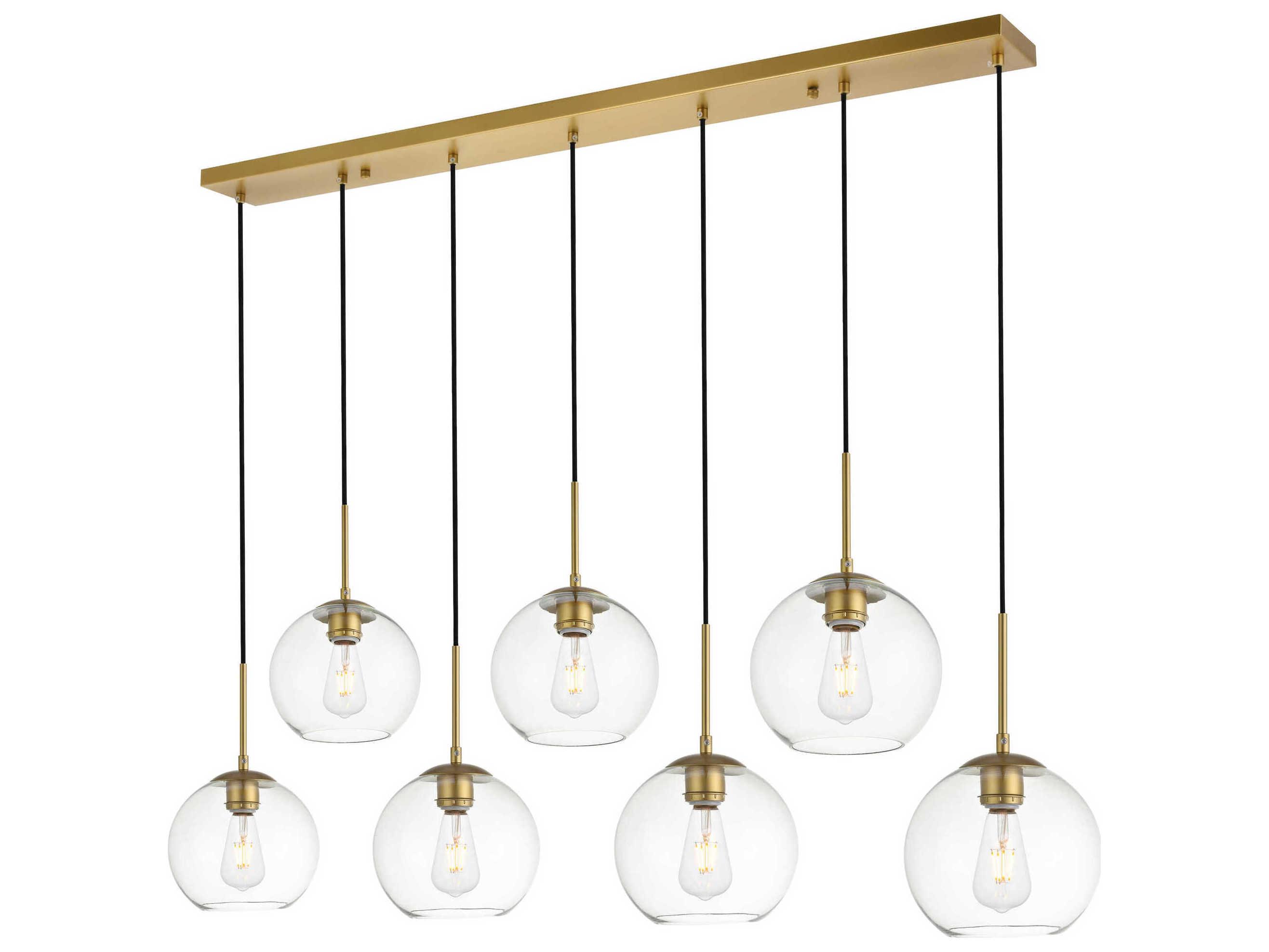 Elegant Lighting Baxter 7-Light Brass And Clear Glass Globe Island Pendant