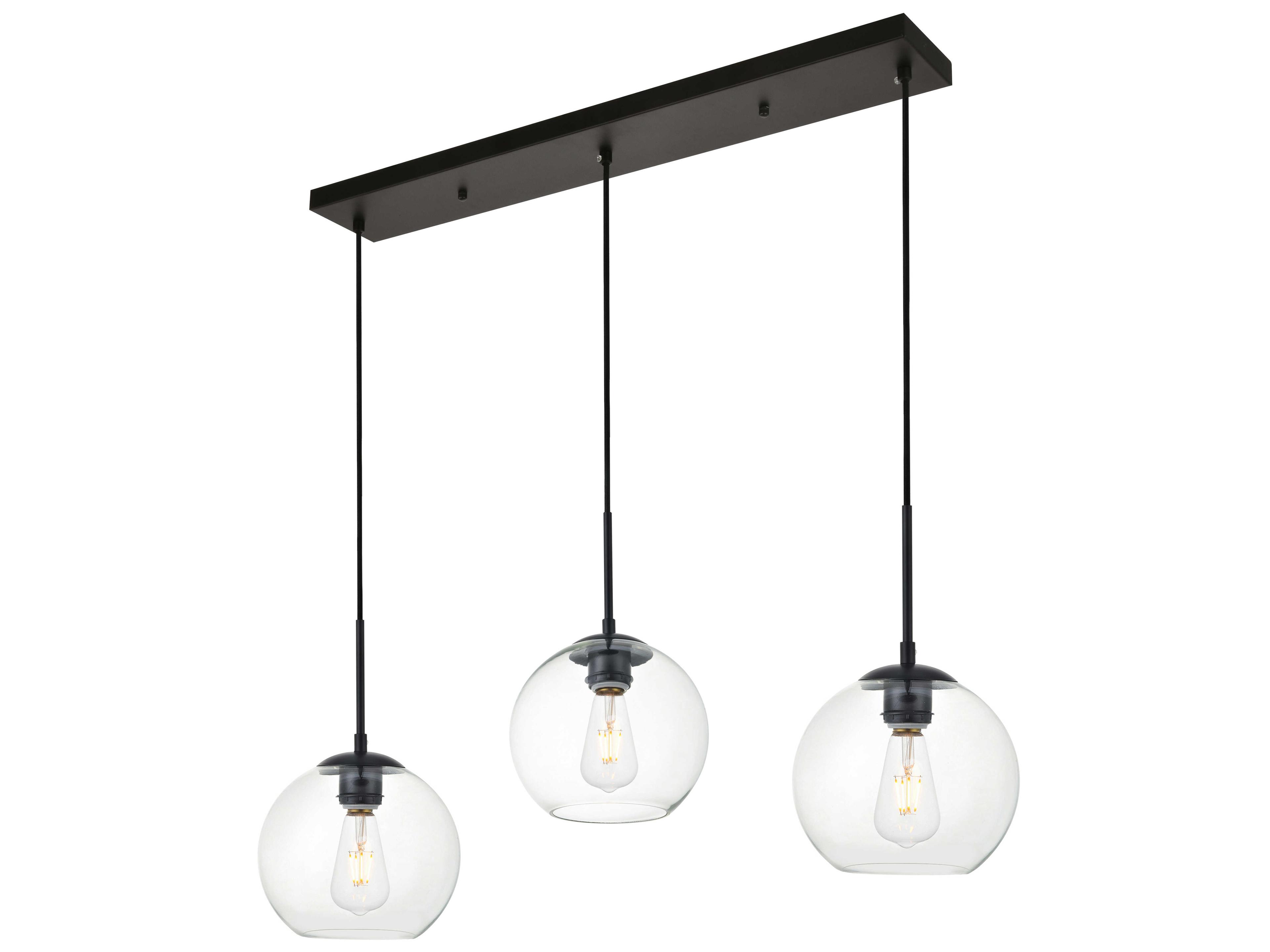 Elegant Lighting Baxter 3-Light Black Glass Globe Linear Island Pendant