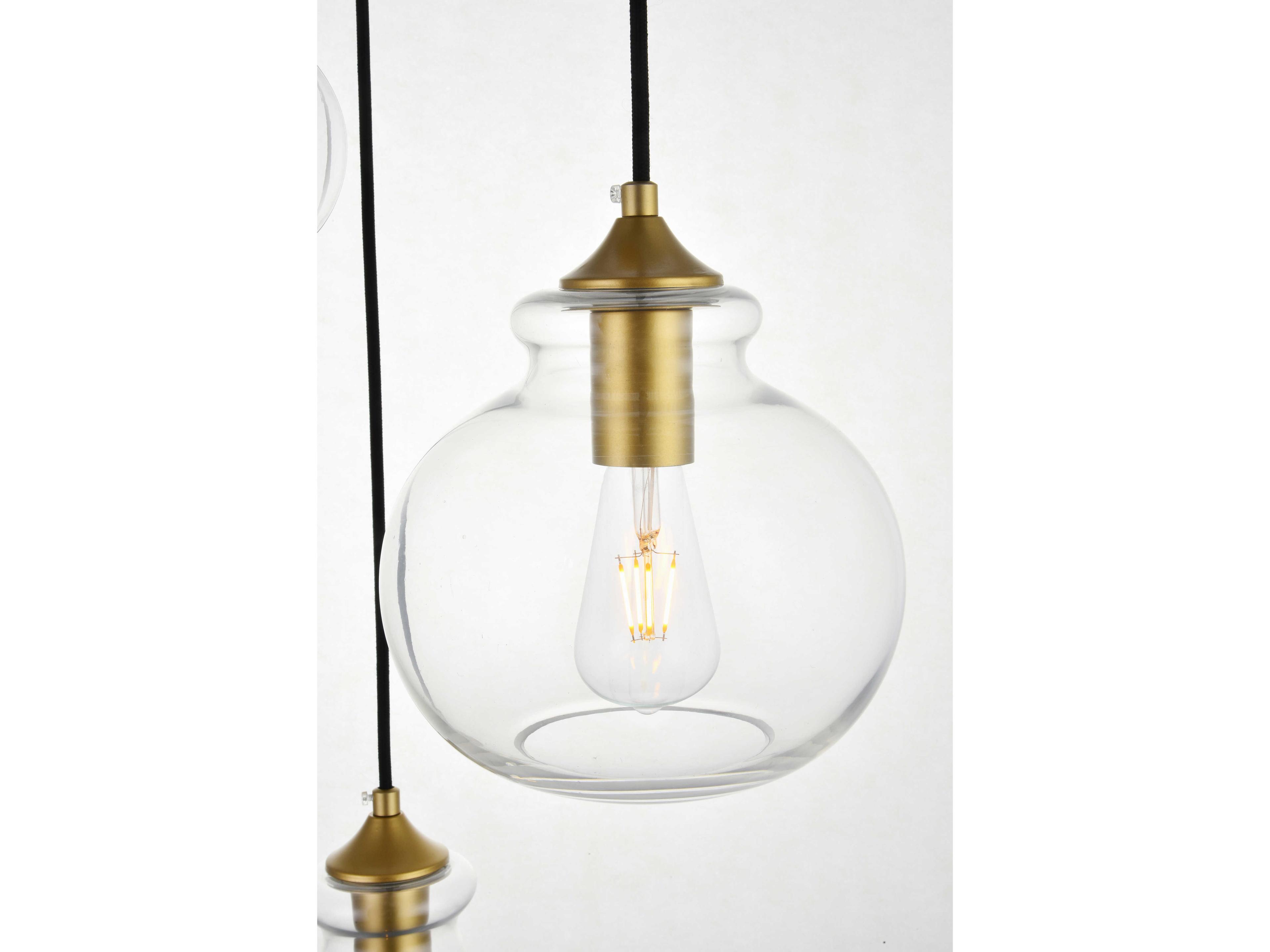 Elegant Lighting Destry 3-Light Brass Glass Geometric Pendant