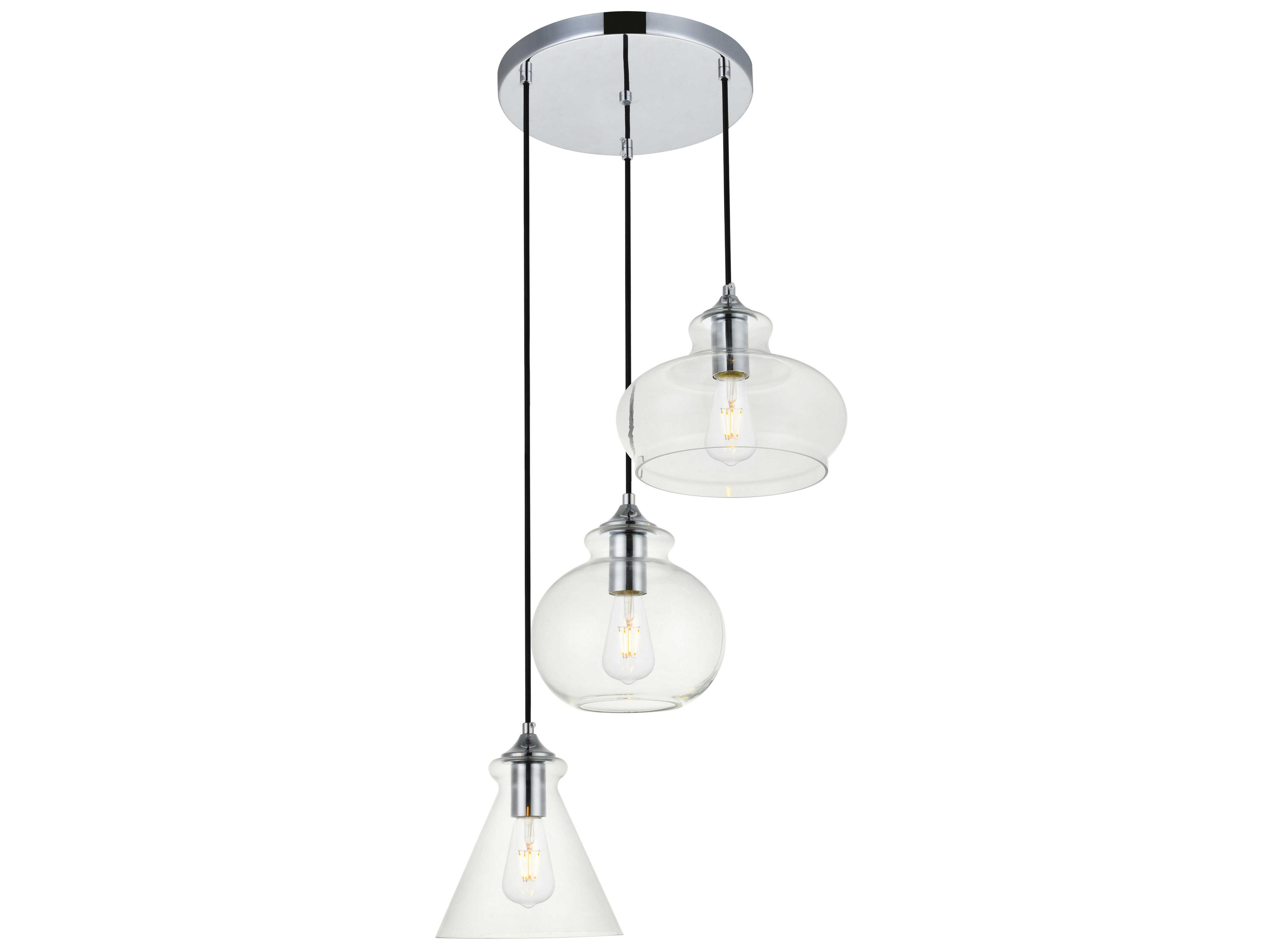 Elegant Lighting Destry 3-Light Chrome Glass Geometric Pendant