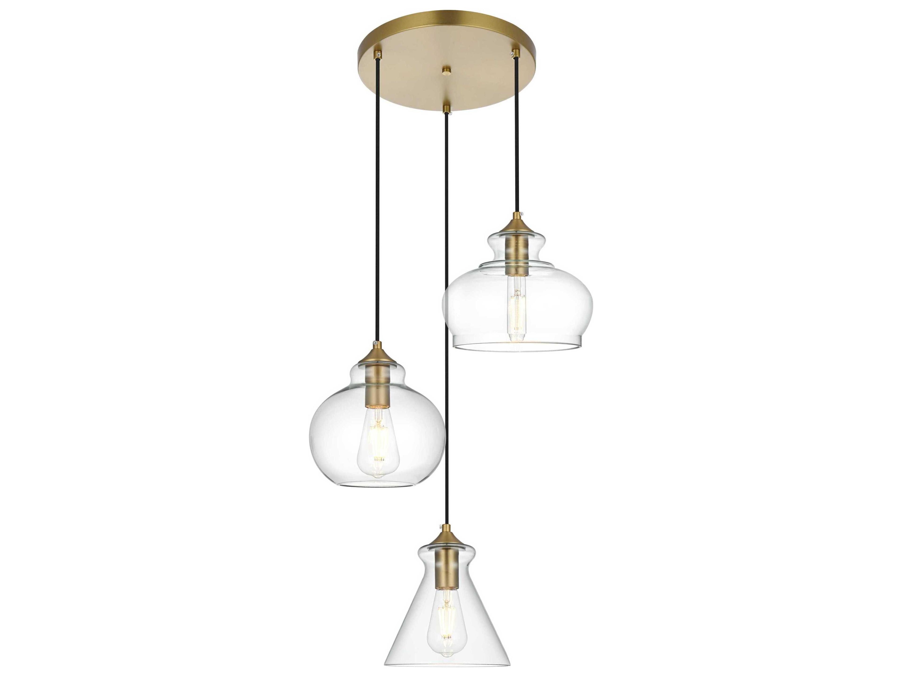 Elegant Lighting Destry 3-Light Satin Gold Pendant