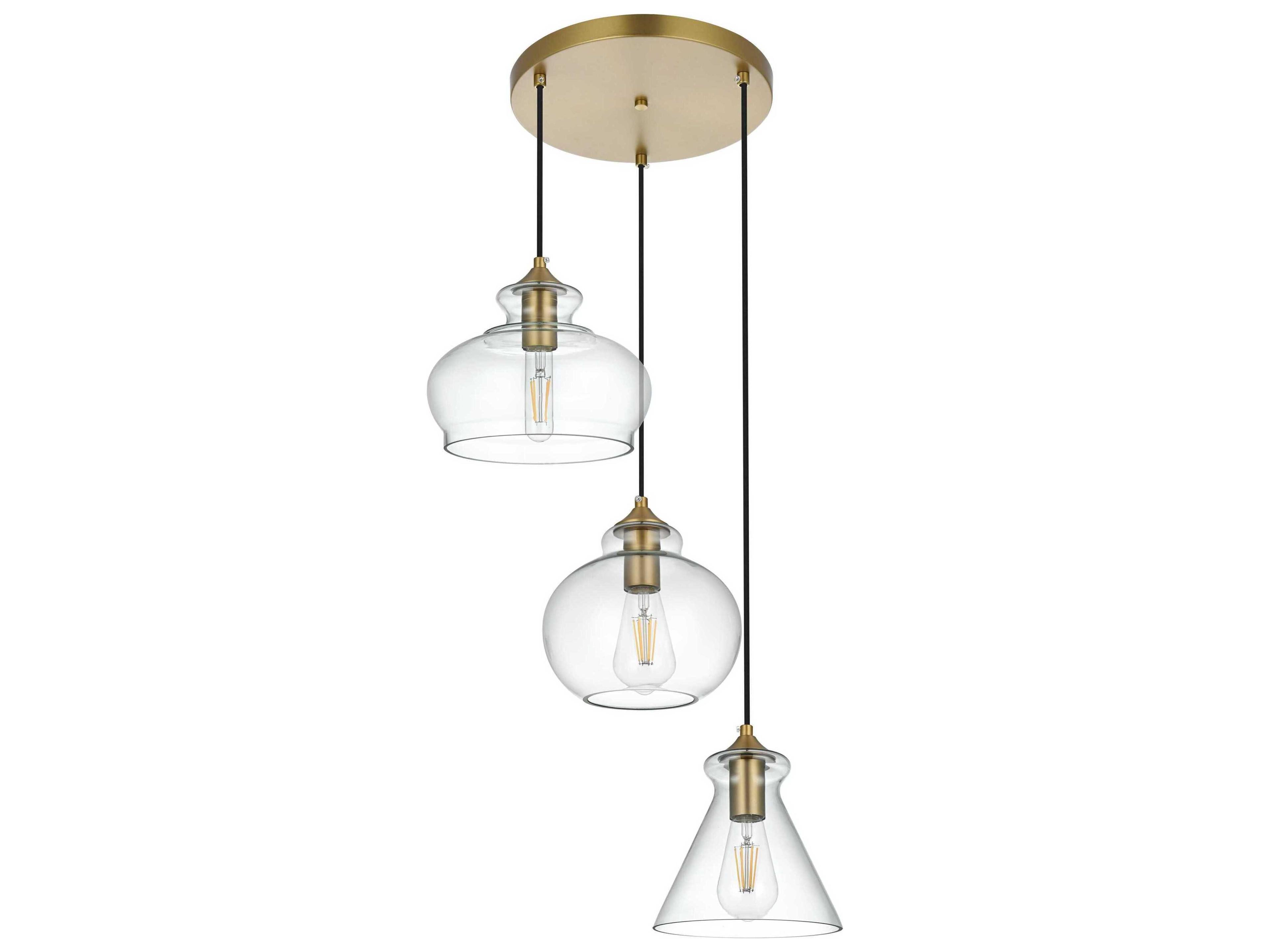 Elegant Lighting Destry 3-Light Satin Gold Pendant
