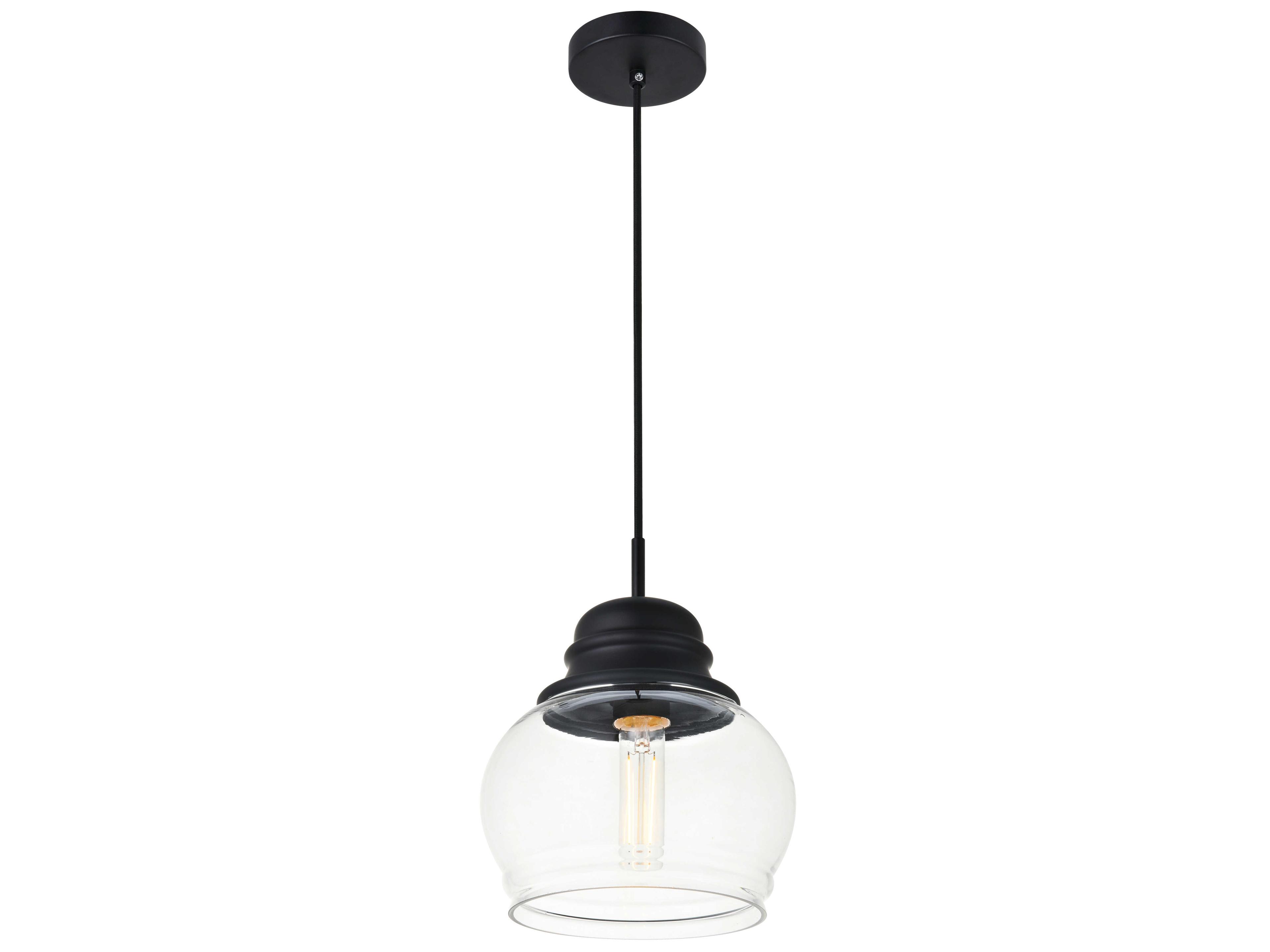 Elegant Lighting Kenna 1-Light Black Glass Globe Mini Pendant