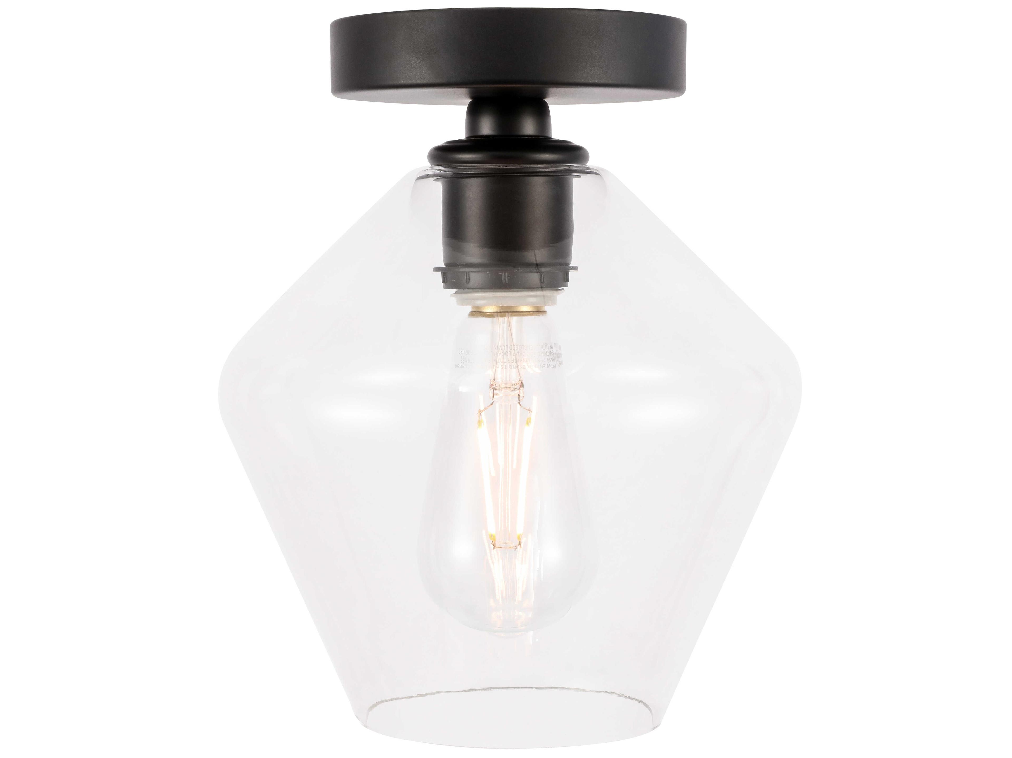 Elegant Lighting Gene 1-Light Black Glass Semi Flush Mount